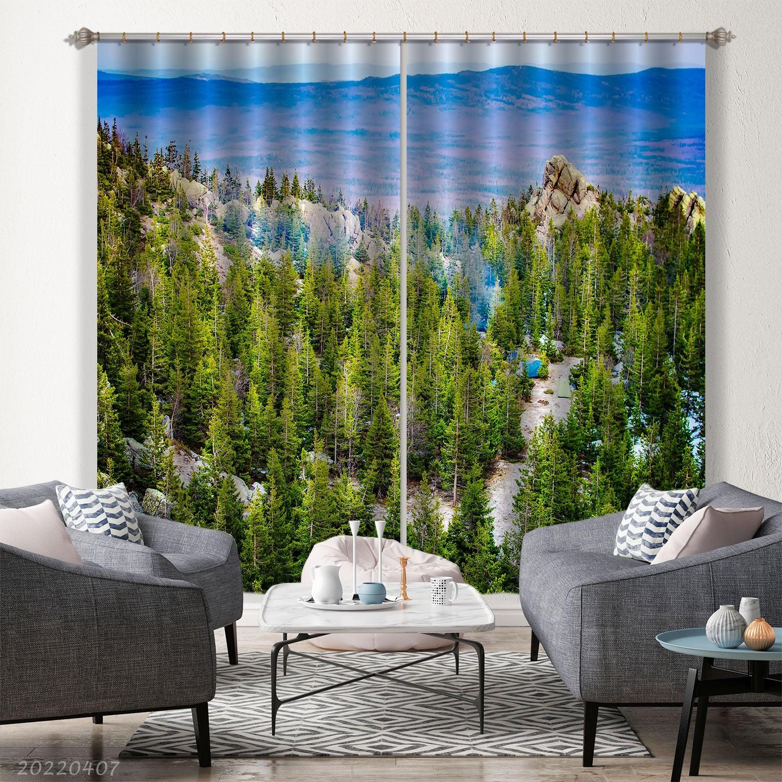 3D Landscape Mountain Peak Woods Green Trees Curtains and Drapes GD 3520- Jess Art Decoration