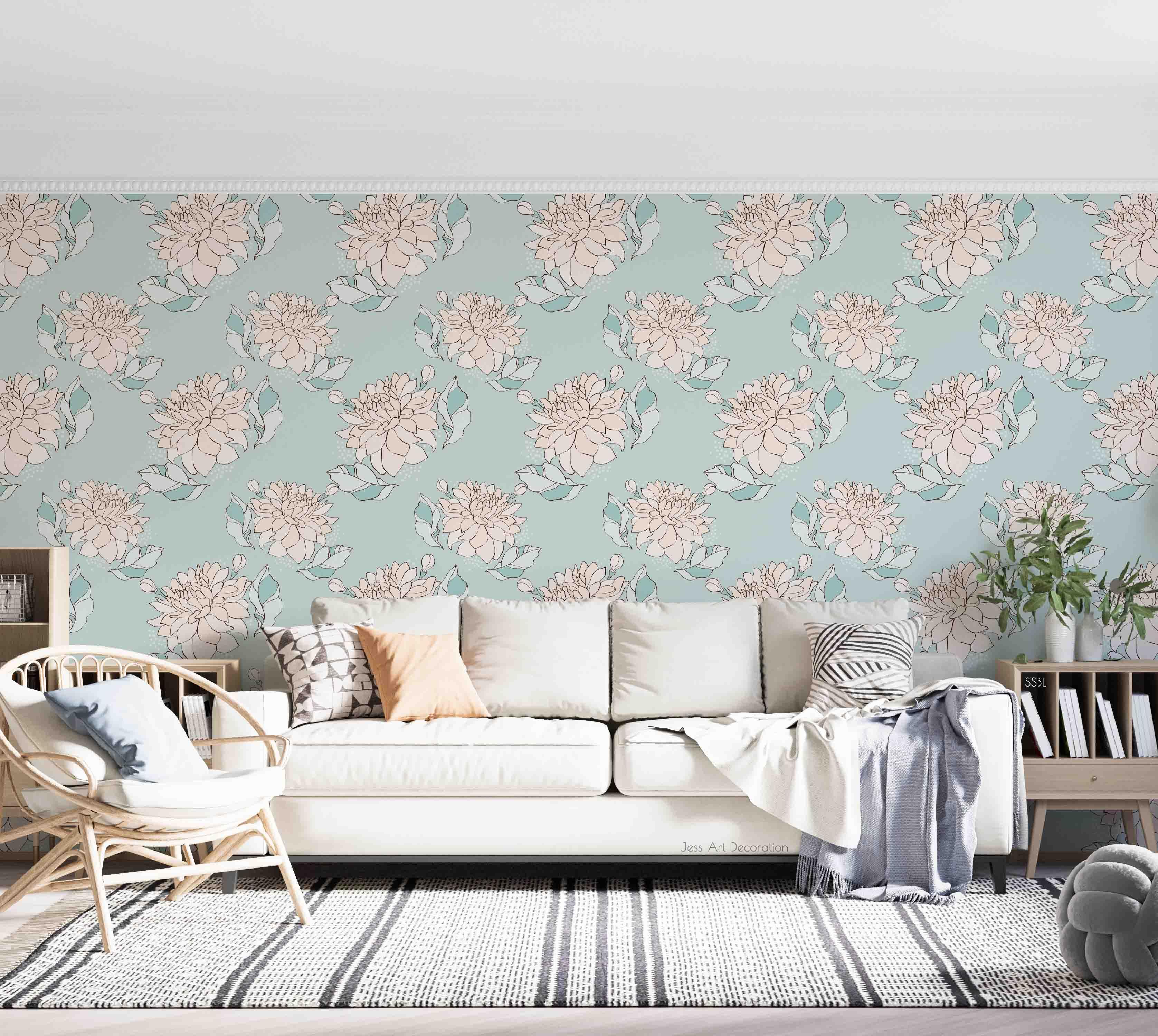 3D Vintage Blooming Peony Blue Background Wall Mural Wallpaper GD 3671- Jess Art Decoration