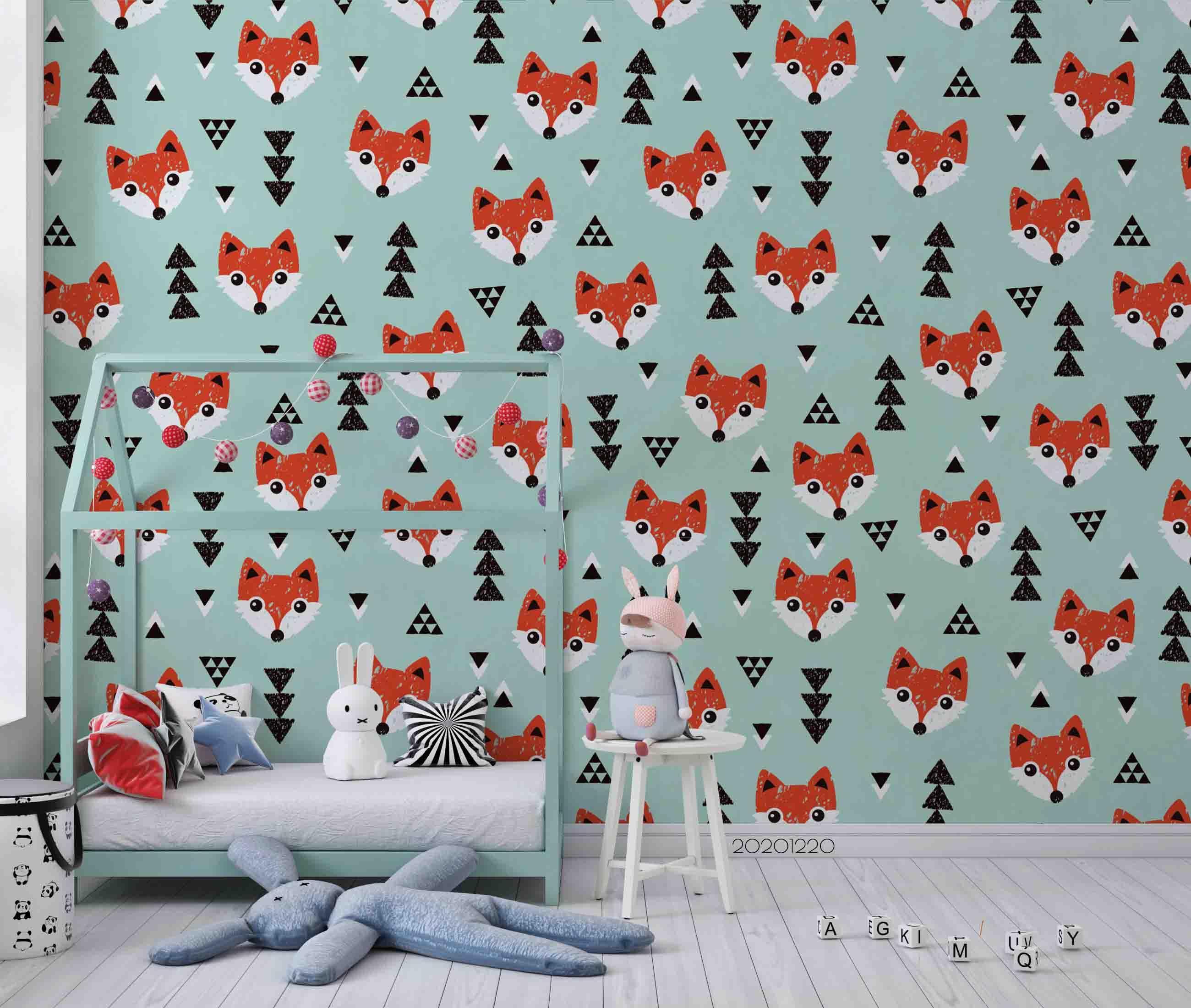 3D Hand Drawn Animal Fox Pine Wall Mural Wallpaper LQH 58- Jess Art Decoration