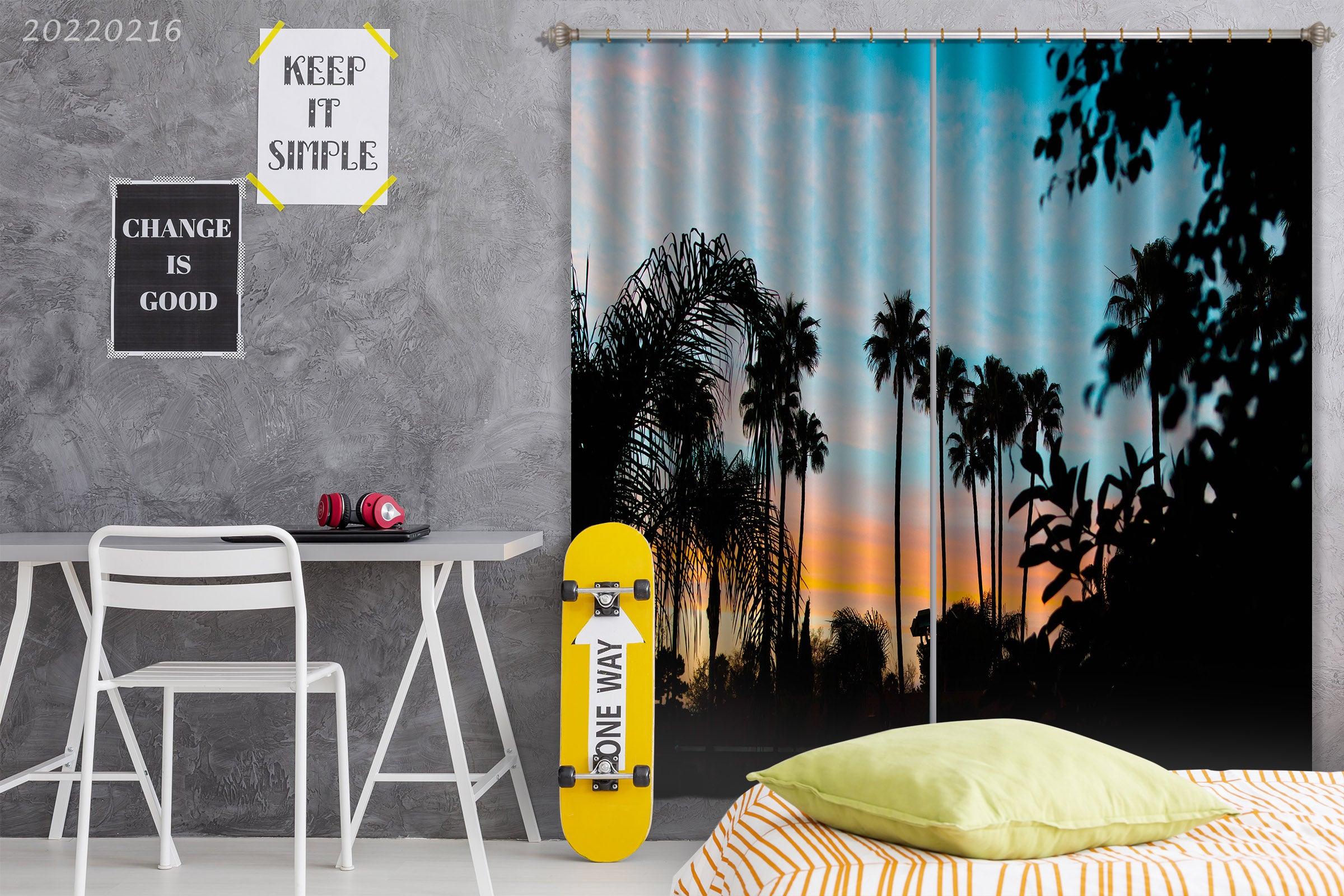 3D Tropical Plants Trees Sunrise Scenery Curtains and Drapes GD 1990- Jess Art Decoration