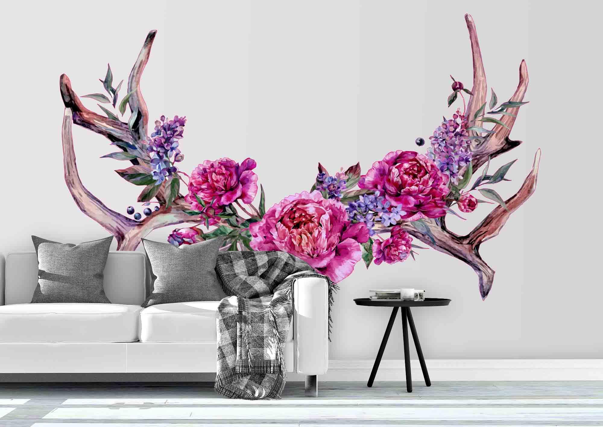 3D Horn Floral Wall Mural Wallpaper 189- Jess Art Decoration