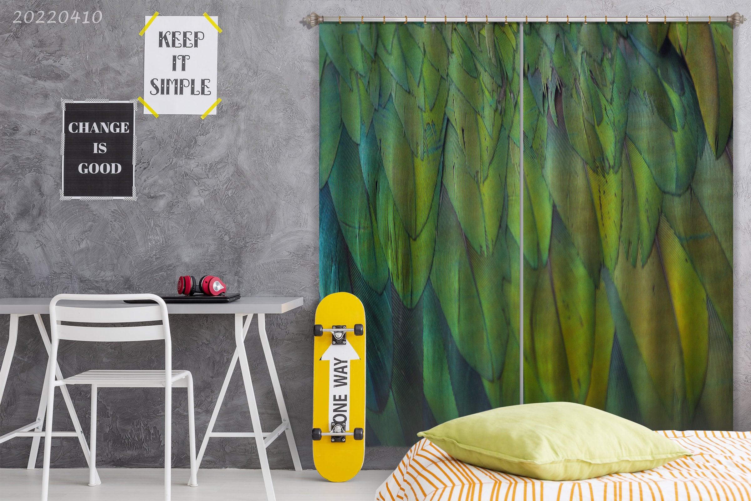 3D Abstract Animal Feather Bird Wing Green Curtains and Drapes GD 4024- Jess Art Decoration