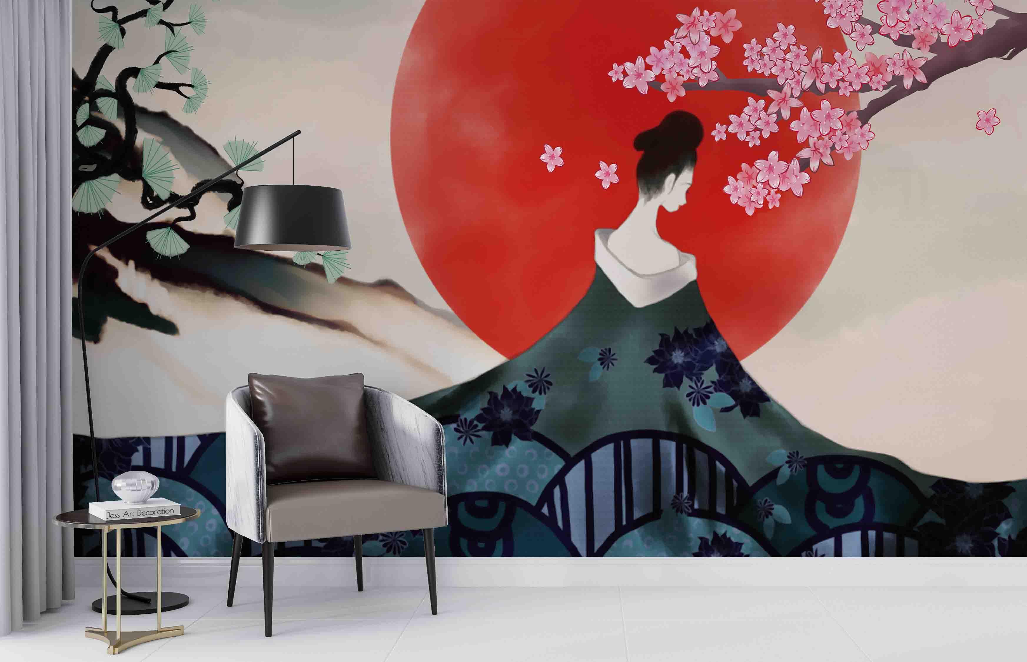 3D Japanese Kimono Sakura Japanese kimono sakura woman mural wall mural wallpaper for bedroom - view 4
