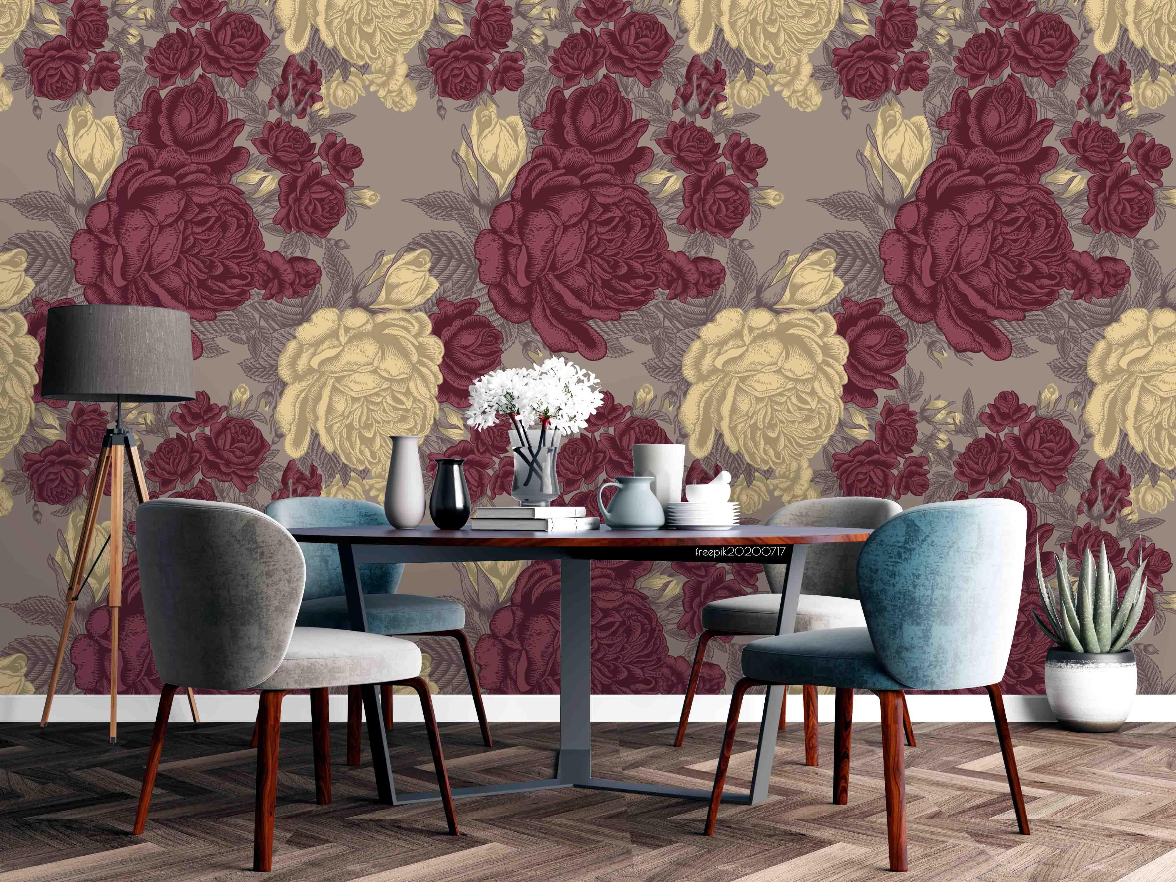 3D Claret Yellow Floral Wall Mural Wallpaper SF76- Jess Art Decoration