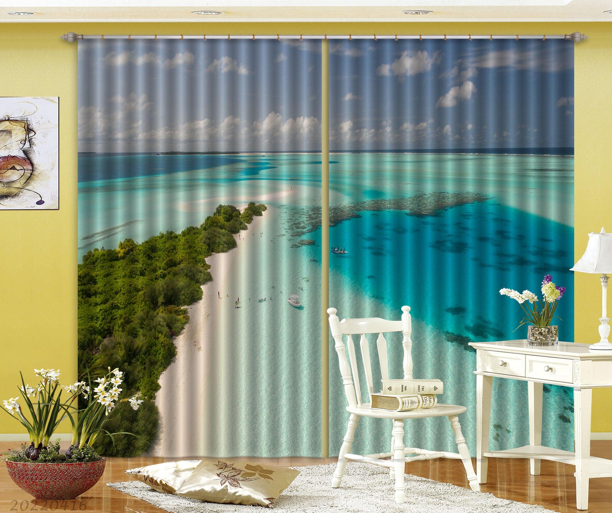 3D Landscape Ocean Beach Woods Horizon Curtains and Drapes GD 4488- Jess Art Decoration