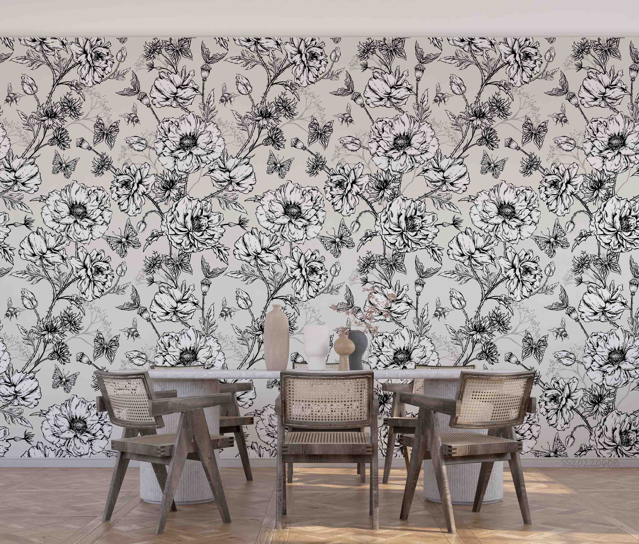 3D Vintage Floral Butterfly Pattern Wall Mural Wallpaper GD 599- Jess Art Decoration