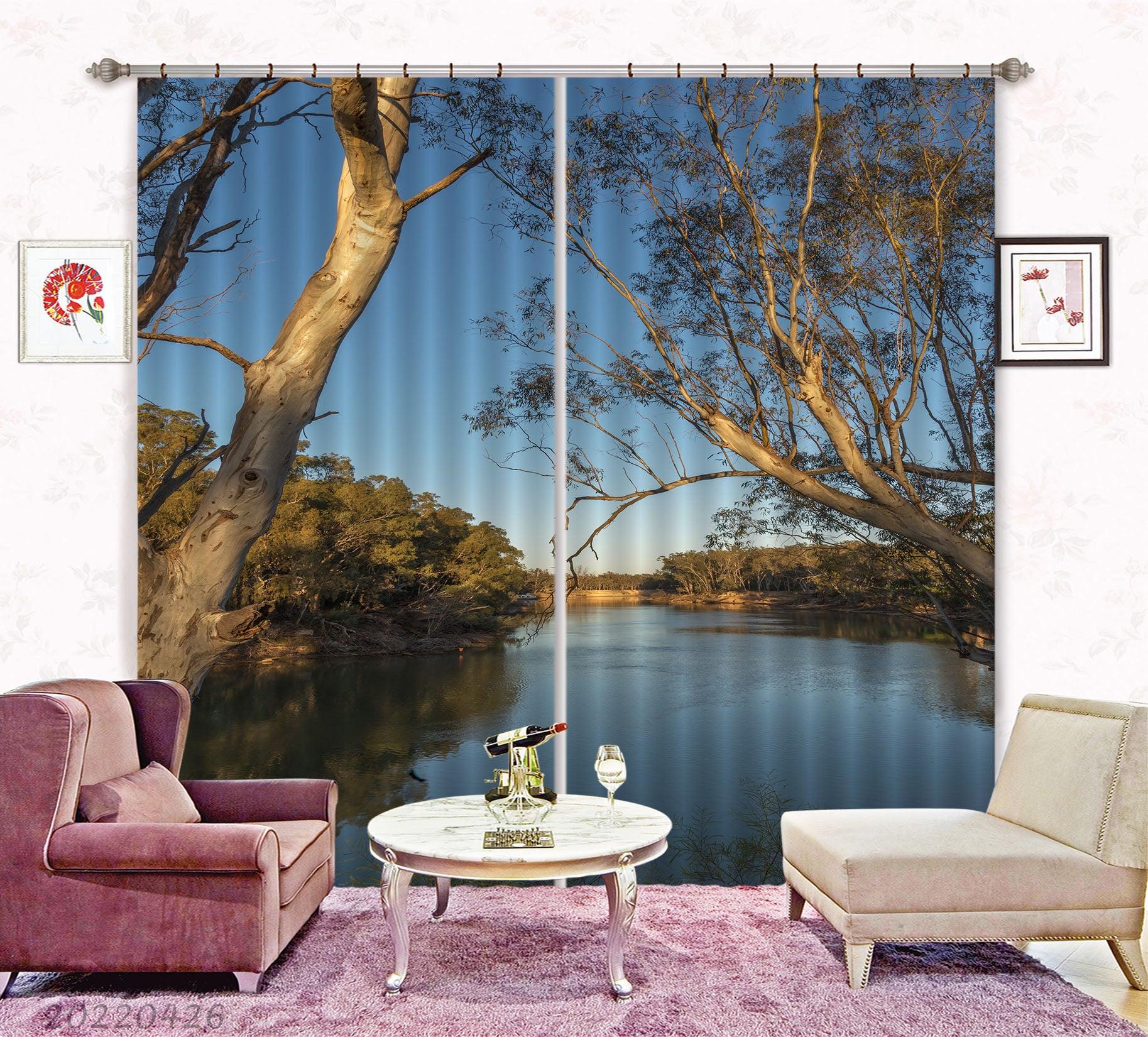 3D Landscape River Forest Tree Sky Curtains and Drapes GD 4768- Jess Art Decoration
