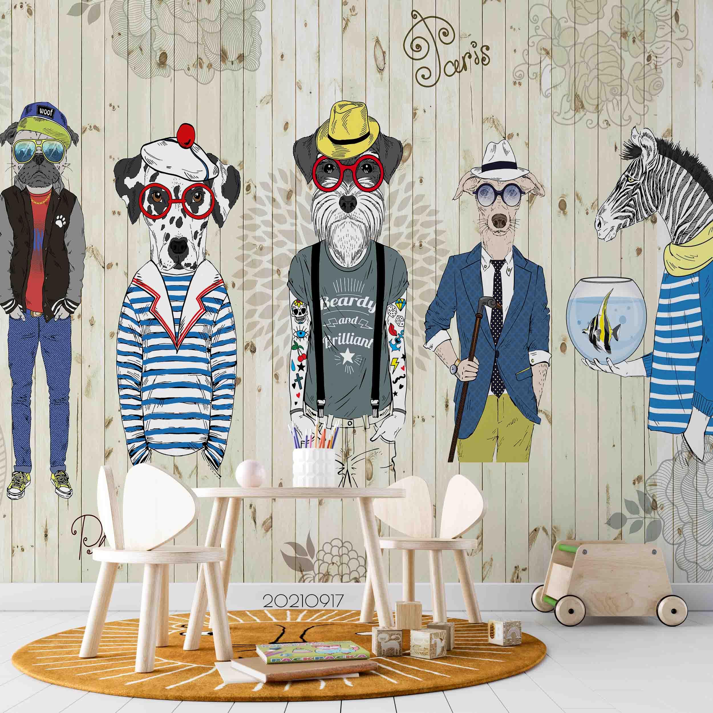 3D Fashion Animal Wood Board Wall Mural Wallpaper LQH 32- Jess Art Decoration