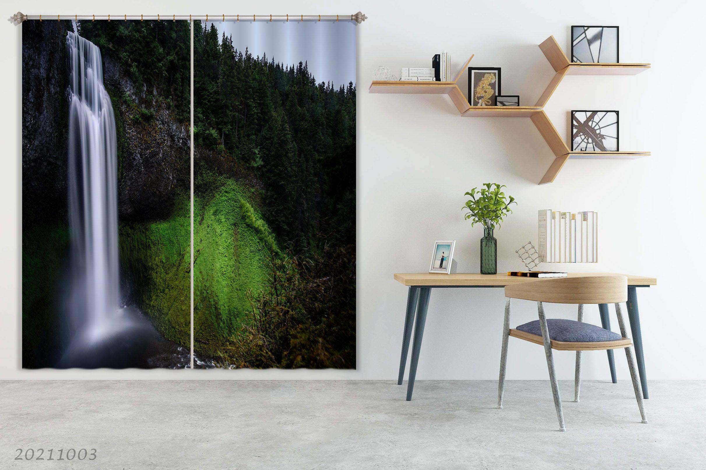 3D Green Forest Tree Nature Landscape Curtains and Drapes LQH 30- Jess Art Decoration