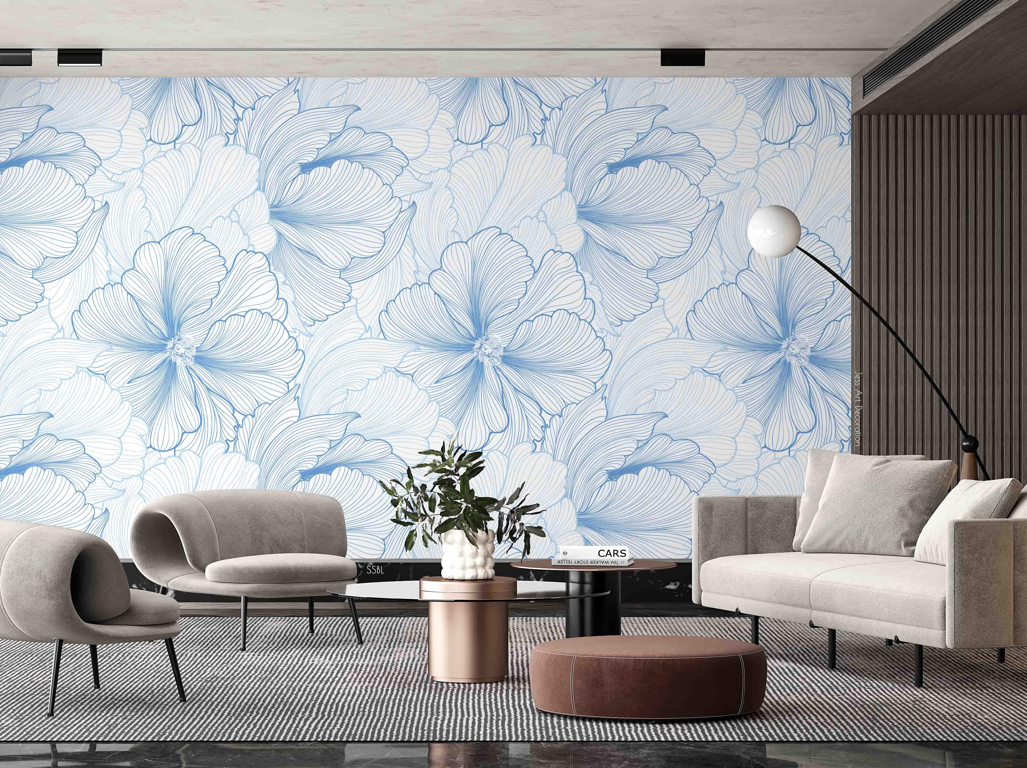 3D Vintage Blue Flower Watercolor Pattern Wall Mural Wallpaper GD 3634- Jess Art Decoration