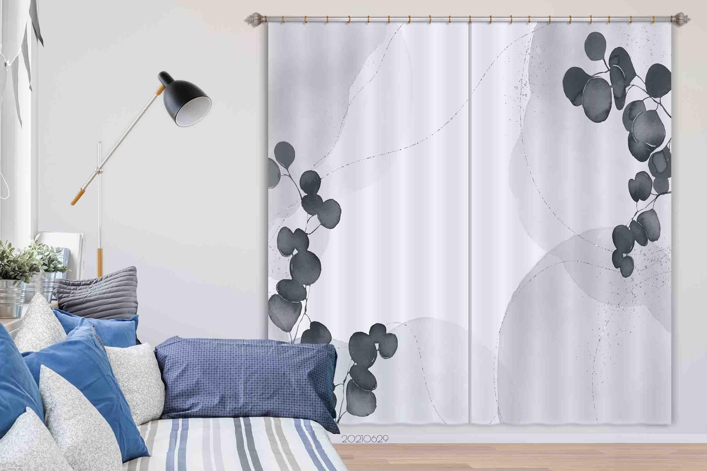 3D Watercolor Geometric Arc Circle Grey Curtains and Drapes LLL 392- Jess Art Decoration