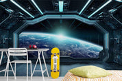 3D Space Dark Blue Spaceship Futuristic Interior Window View Planet Earth Mural Wallpaper LXL- Jess Art Decoration