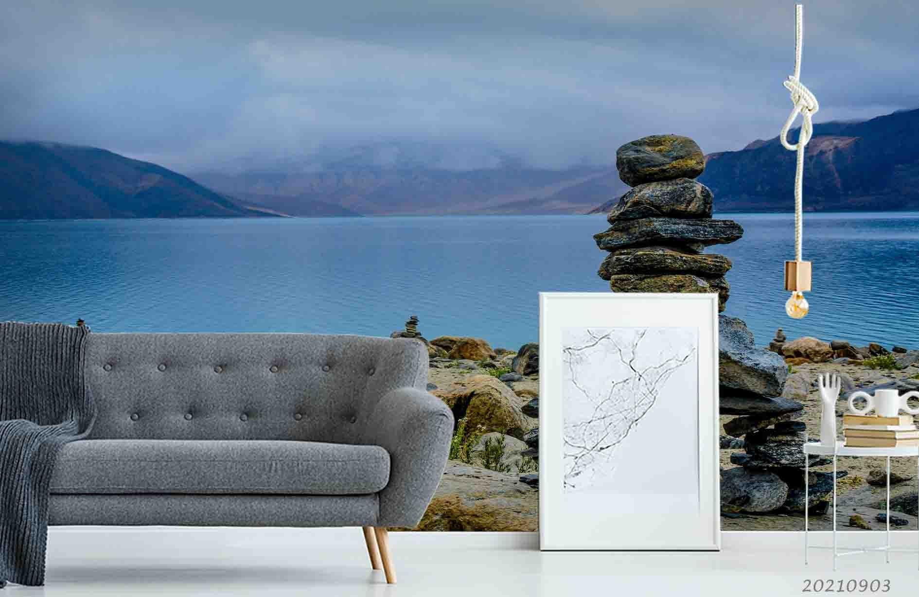 3D Mountain Sea Stone Landscape Wall Mural Wallpaper LQH 91- Jess Art Decoration