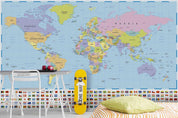 3D Blue World Map Wall Mural Wallpaper LQH 256- Jess Art Decoration