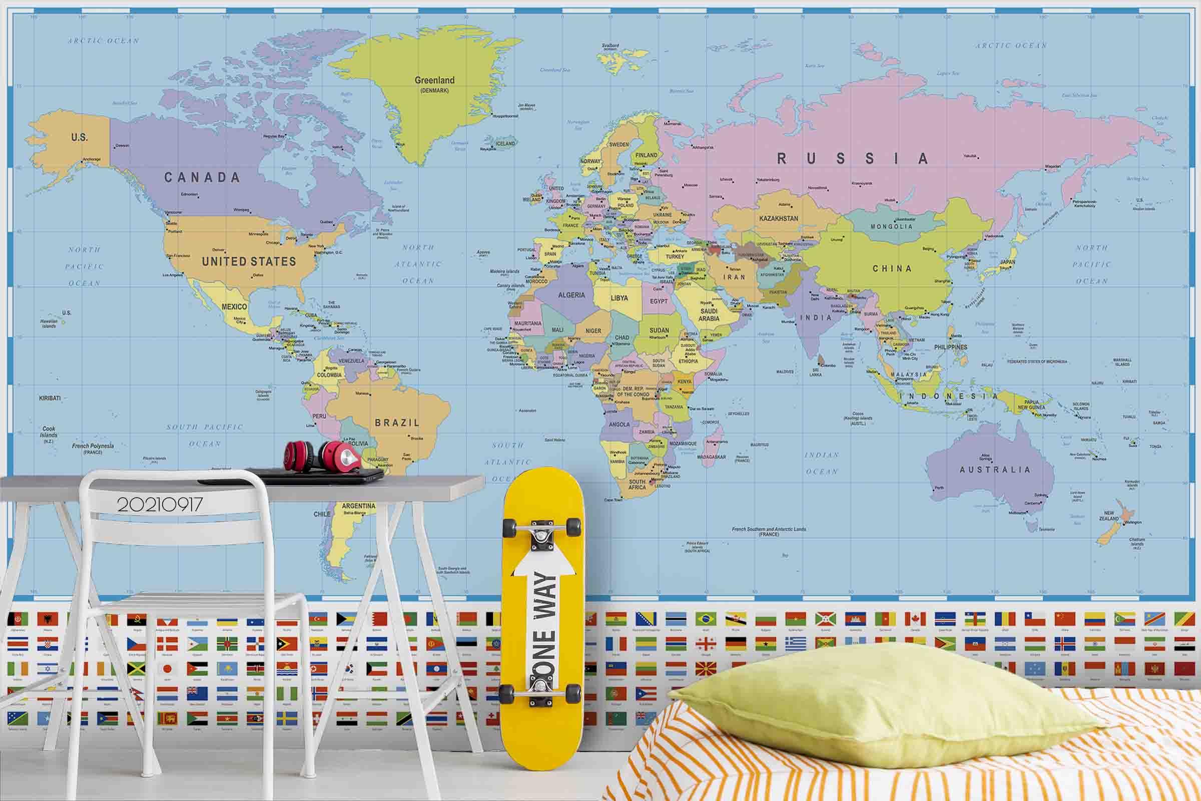 3D Blue World Map Wall Mural Wallpaper LQH 256- Jess Art Decoration