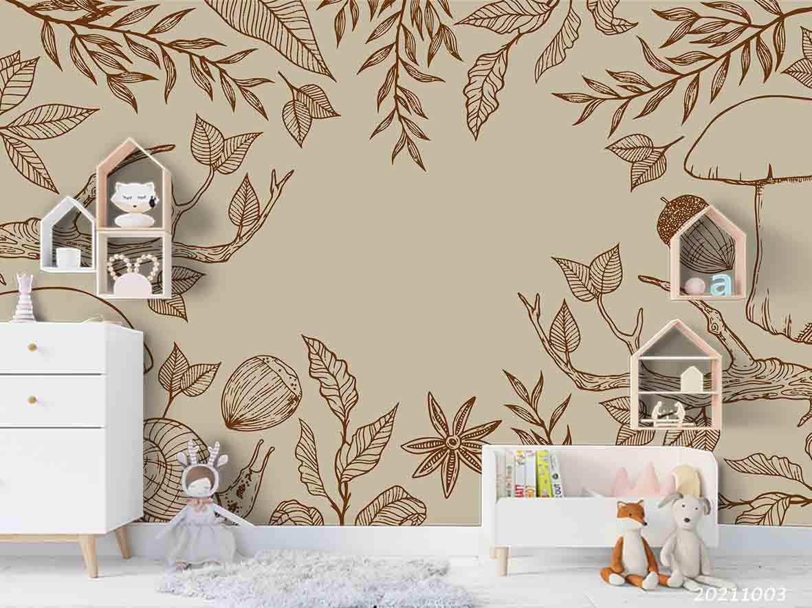 3D Retro Leaf Pine Cone Wall Mural Wallpaper LQH 346- Jess Art Decoration