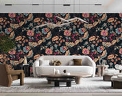 3D Vintage Floral Leaves Black Background Wall Mural Wallpaper GD 457- Jess Art Decoration