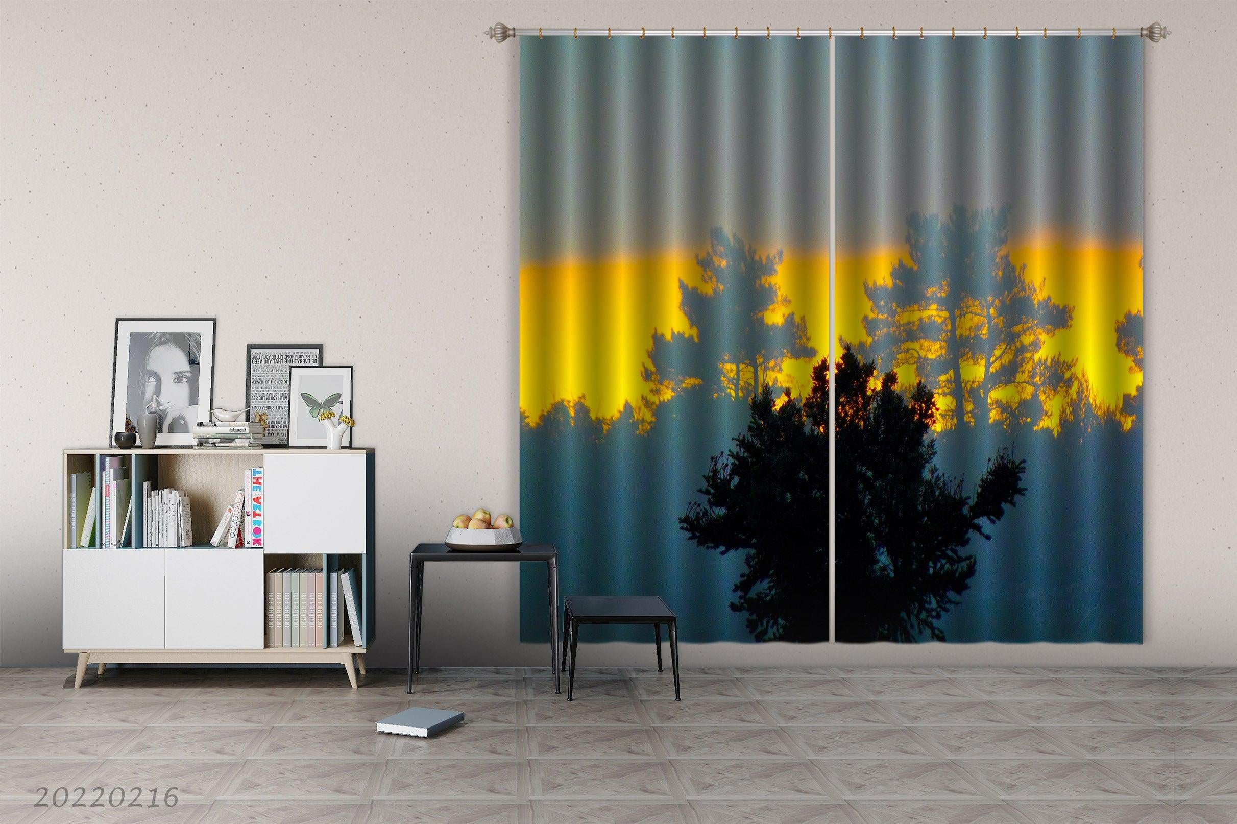3D Woods Golden Sunbeam Misty Curtains and Drapes GD 2210- Jess Art Decoration