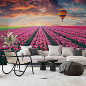 3D Pink Tulip Flower Field Hot Air Balloon Wall Mural Wallpaper GD 3058- Jess Art Decoration