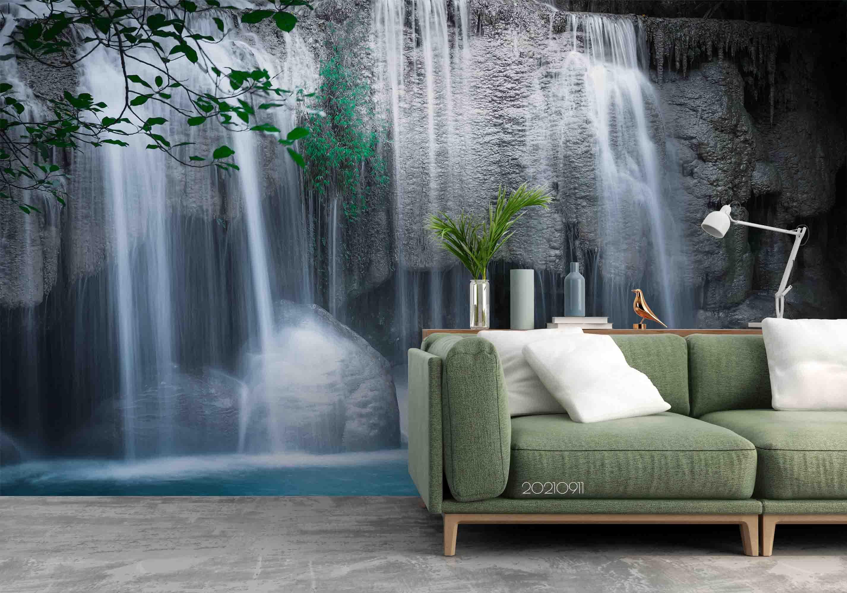 3D Forest Waterfall Landscape Wall Mural Wallpaper LQH 784- Jess Art Decoration