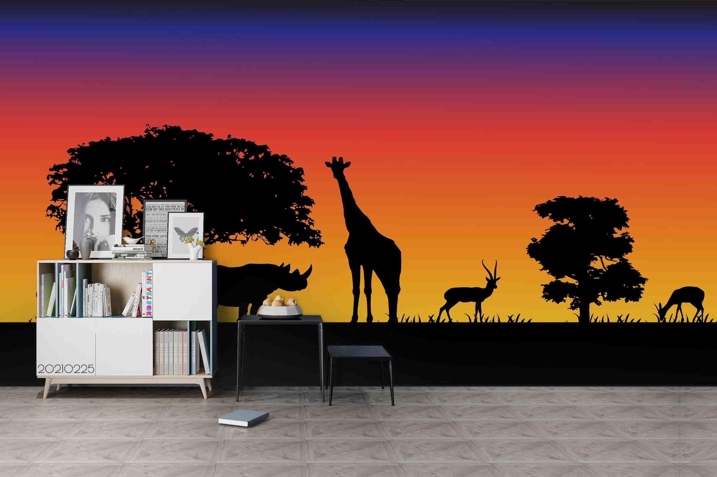 3D Sunset Sky Tree Wild Animal Wall Mural Wallpaper LQH 253- Jess Art Decoration