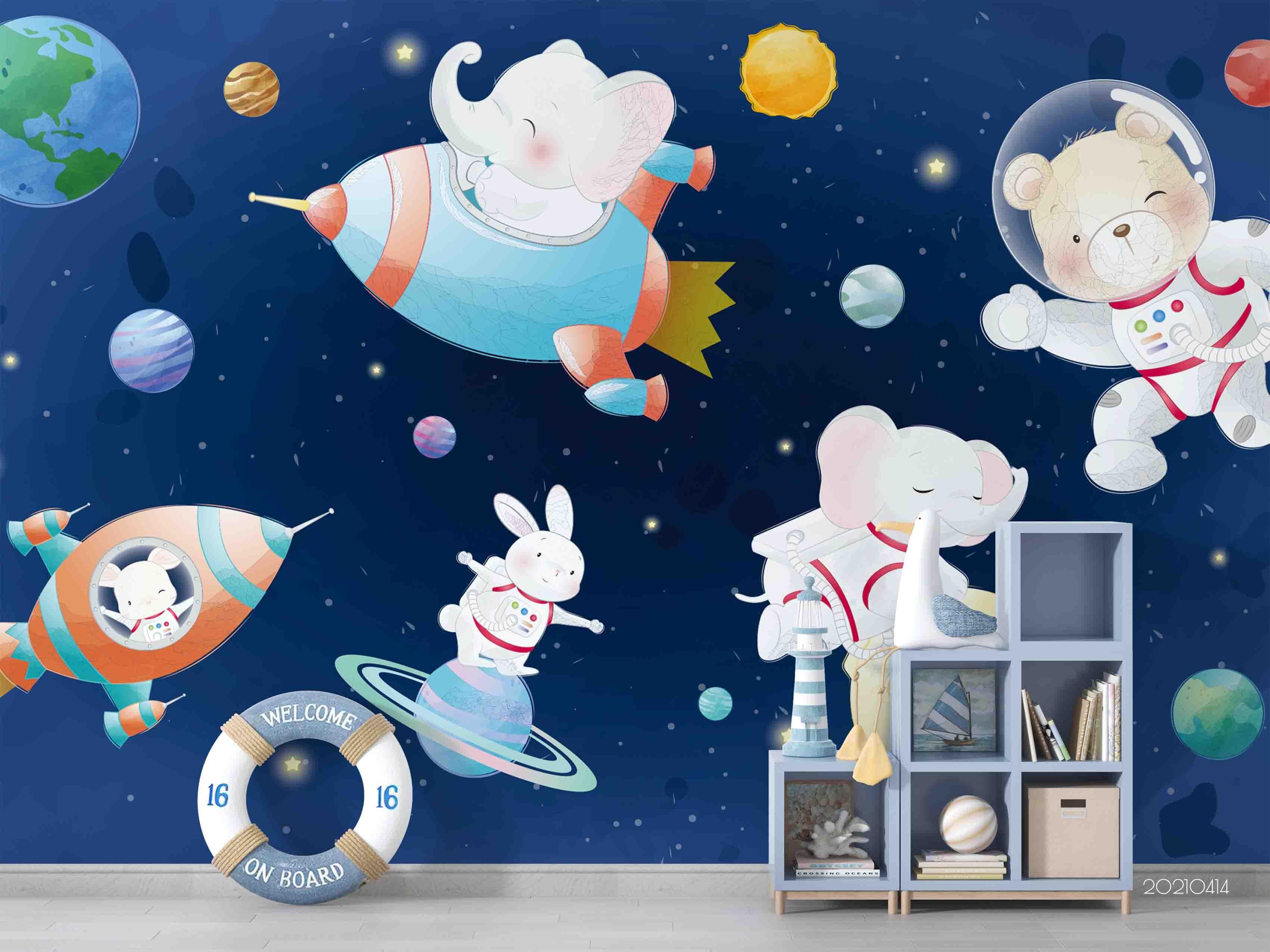 3D Cartoon Space Astronaut Animal Wall Mural Wallpaper LQH 166- Jess Art Decoration