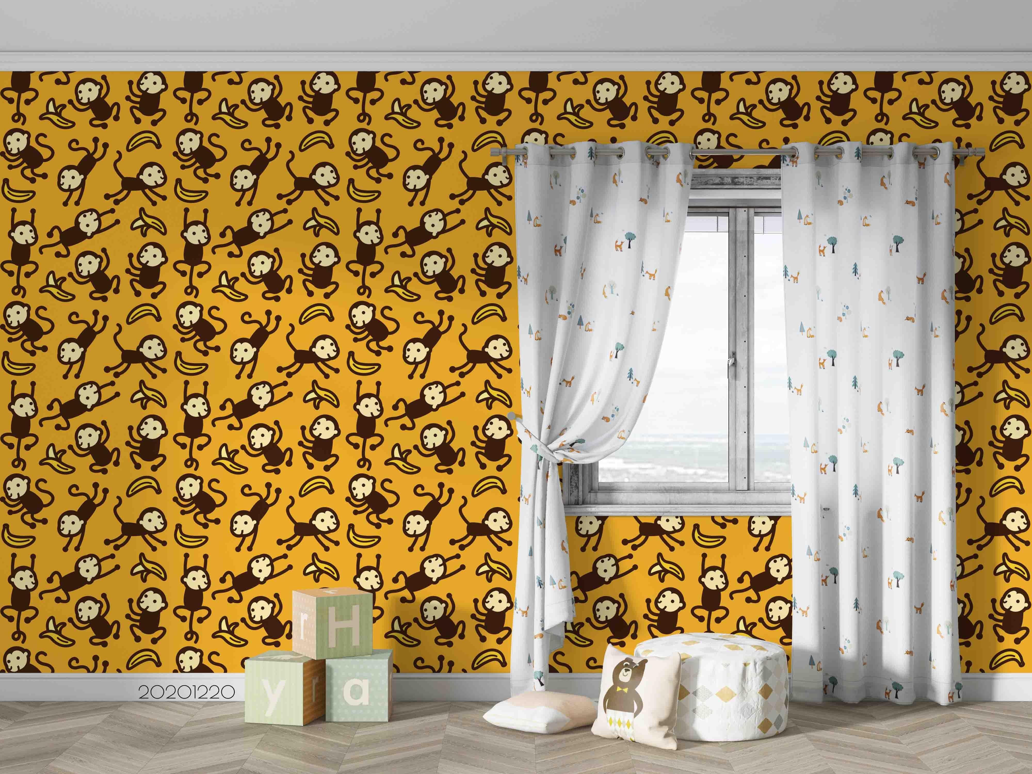 3D Hand Drawn Animal Monkey Yellow Wall Mural Wallpaper LQH 132- Jess Art Decoration