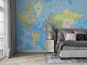 3D Blue World Map Wall Mural Wallpaper LQH 38- Jess Art Decoration