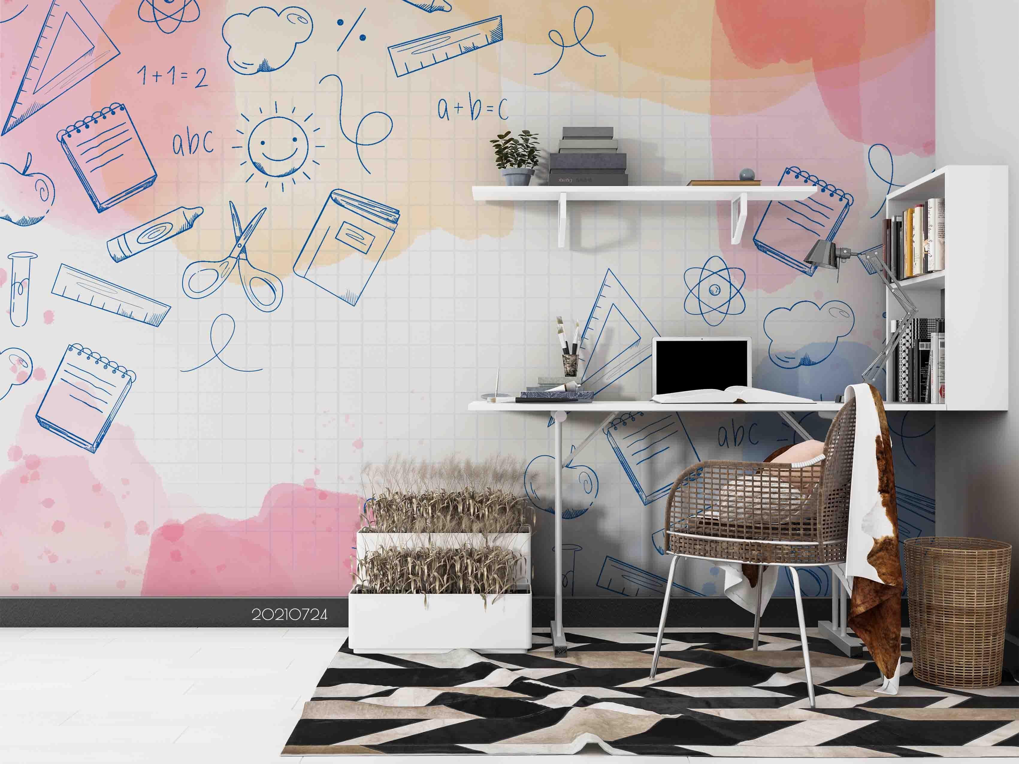 3D Watercolor School Cartoon Wall Mural Wallpaper SWW3600- Jess Art Decoration
