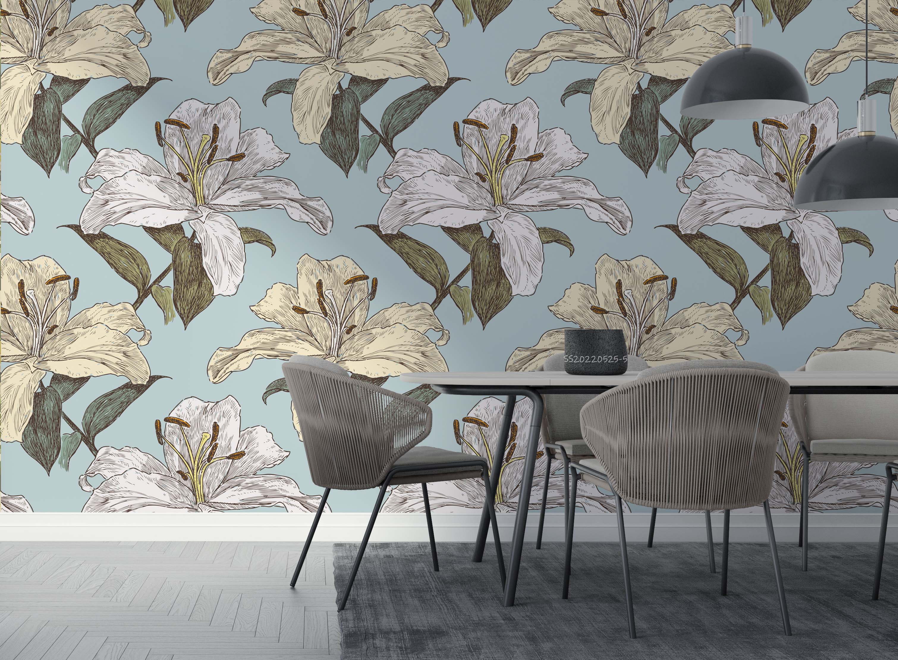 3D Vintage Watercolor Style Lily Floral Pattern Wall Mural Wallpaper GD 972- Jess Art Decoration