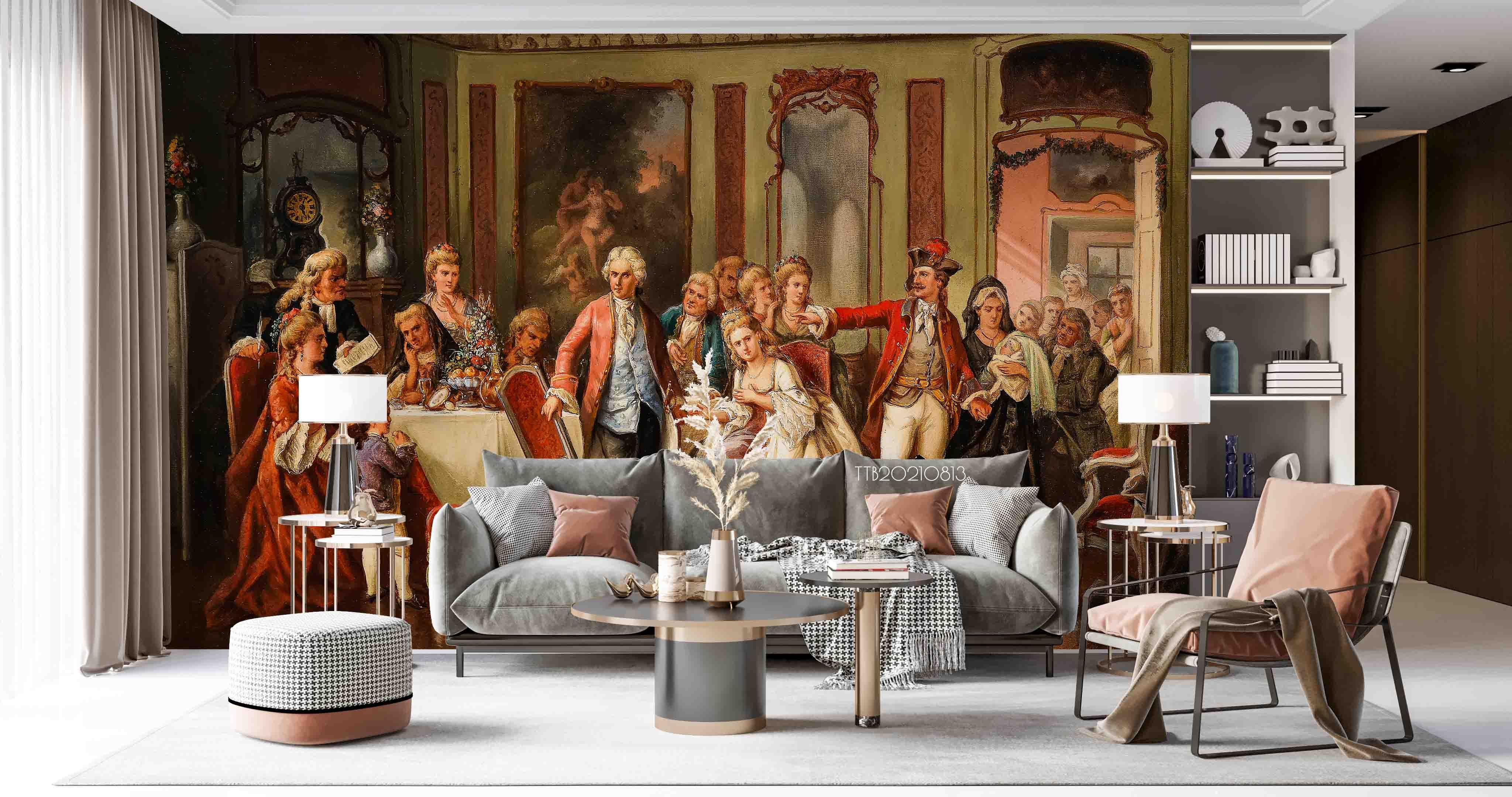 3D Oil Painting Europe Retro Noble Party Wall Mural WallpaperSWW5118- Jess Art Decoration