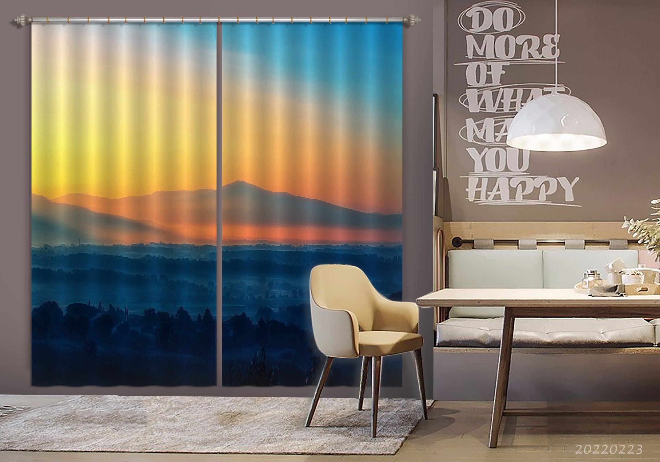 3D Woods Hill Golden Sunbeam Curtains and Drapes GD 2476- Jess Art Decoration