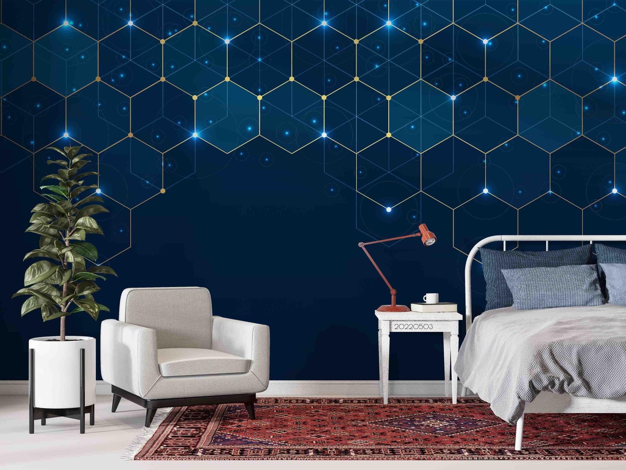 3D Blue Geometric Twinkle Mural Wallpaper SWW 39- Jess Art Decoration