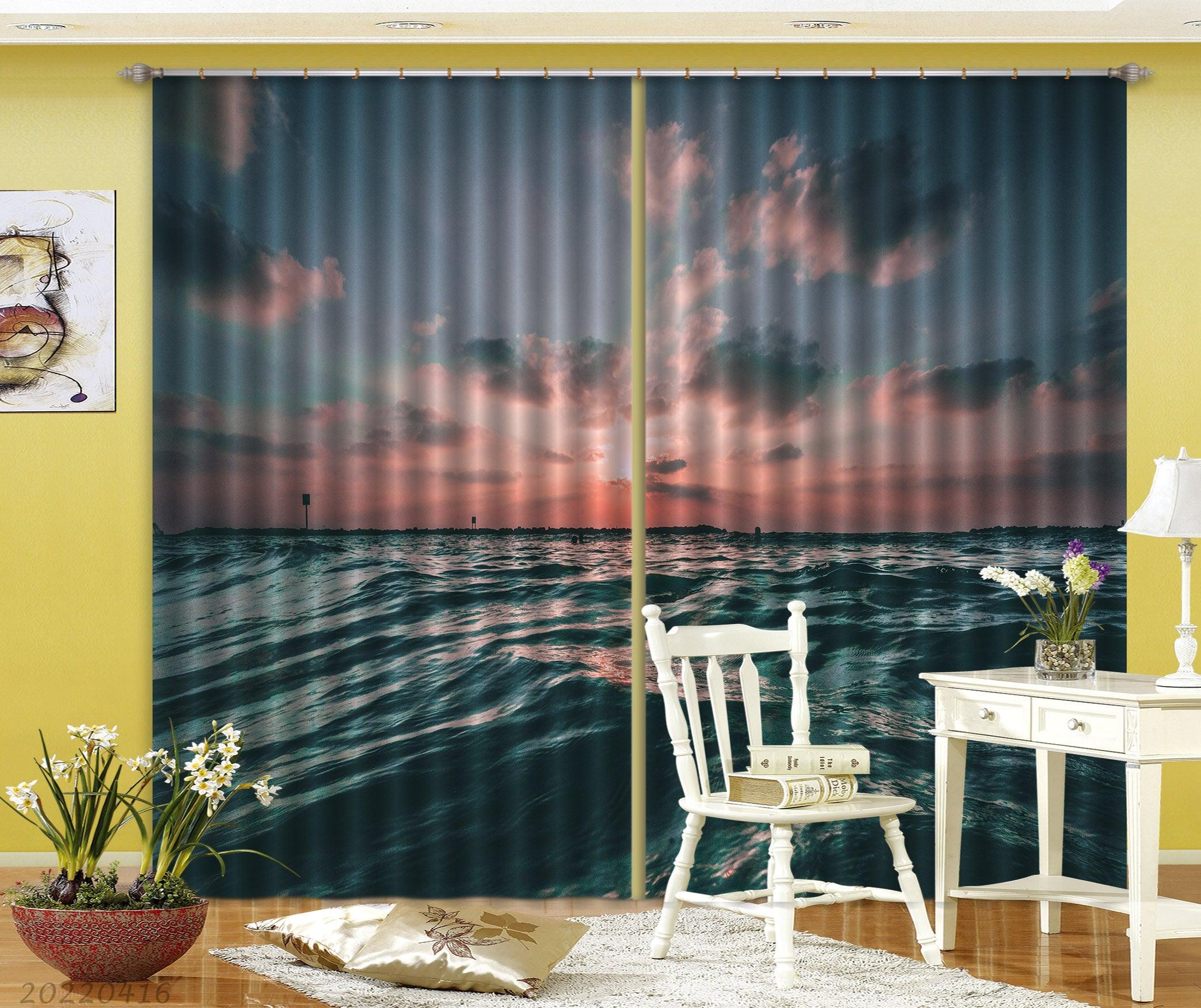 3D Landscape Ocean Wave Sunrise Sky Cloud Curtains and Drapes GD 4461- Jess Art Decoration