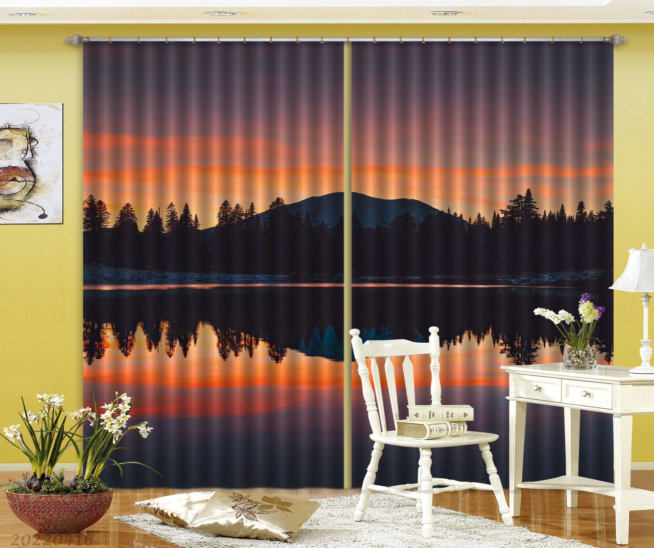 3D Landscape Mountain Tree Lake Reflection Sunset Curtains and Drapes GD 4493- Jess Art Decoration