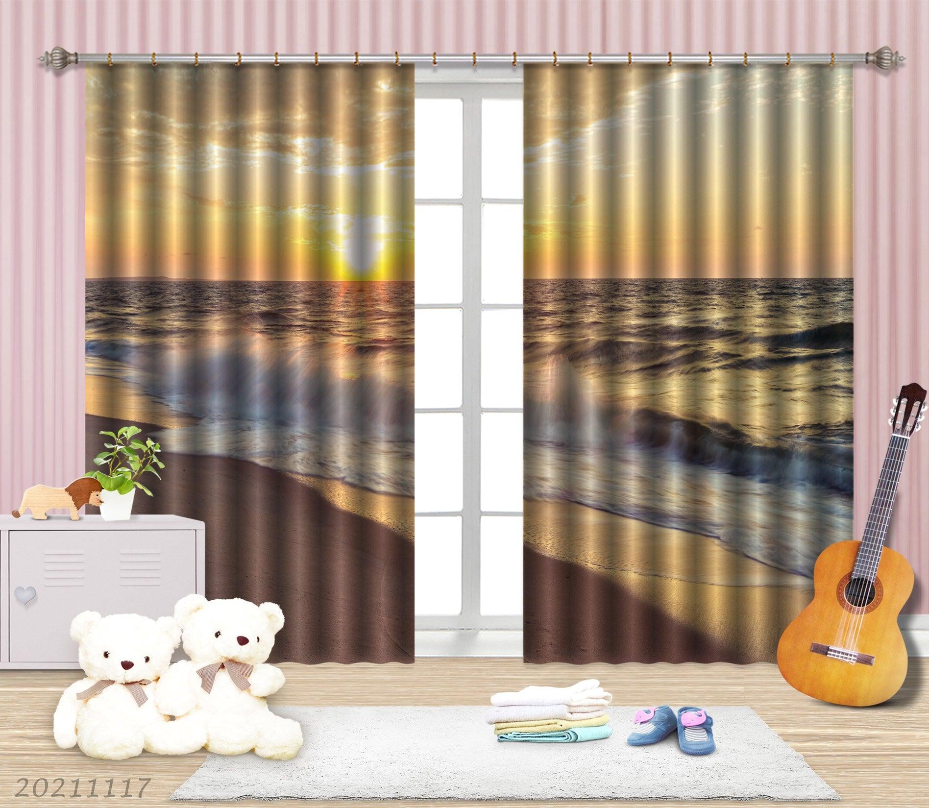 3D Sunset Sky Beach Landscape Curtains and Drapes LQH 25- Jess Art Decoration