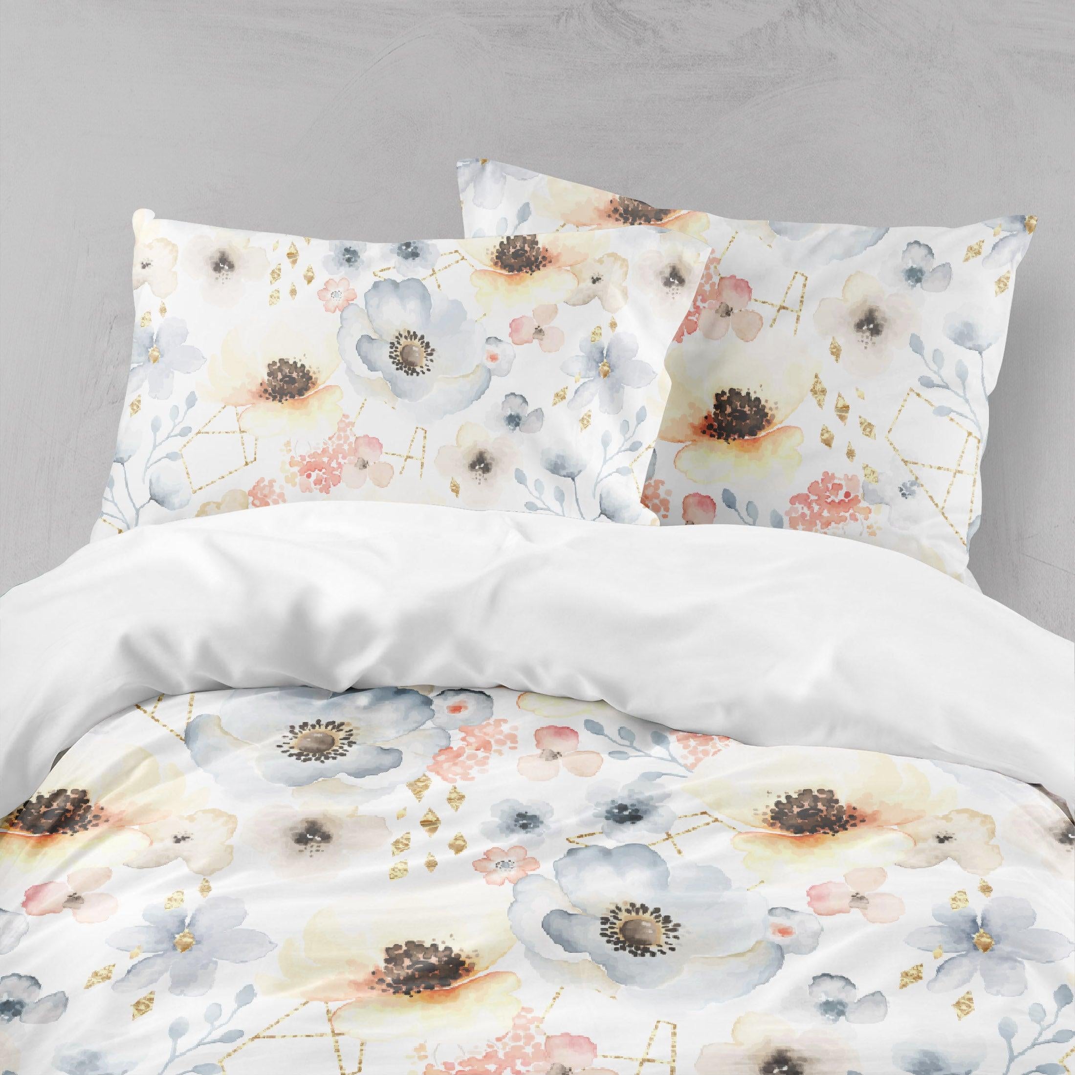 3D Color Flower Watercolor Quilt Cover Set Bedding Set Pillowcases  4- Jess Art Decoration