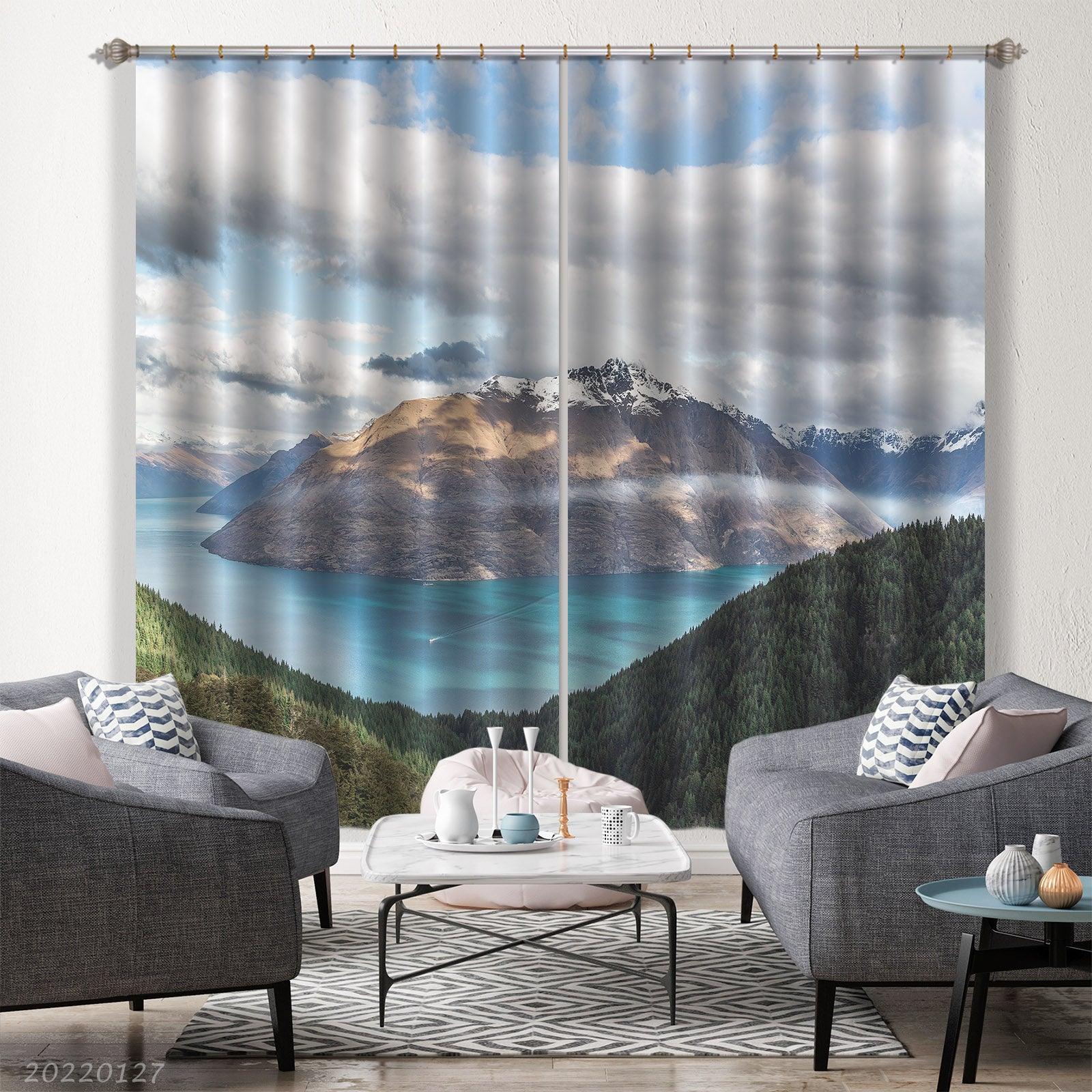 3D River Snow Mountain Wood Scenery Curtains and Drapes GD 1413- Jess Art Decoration