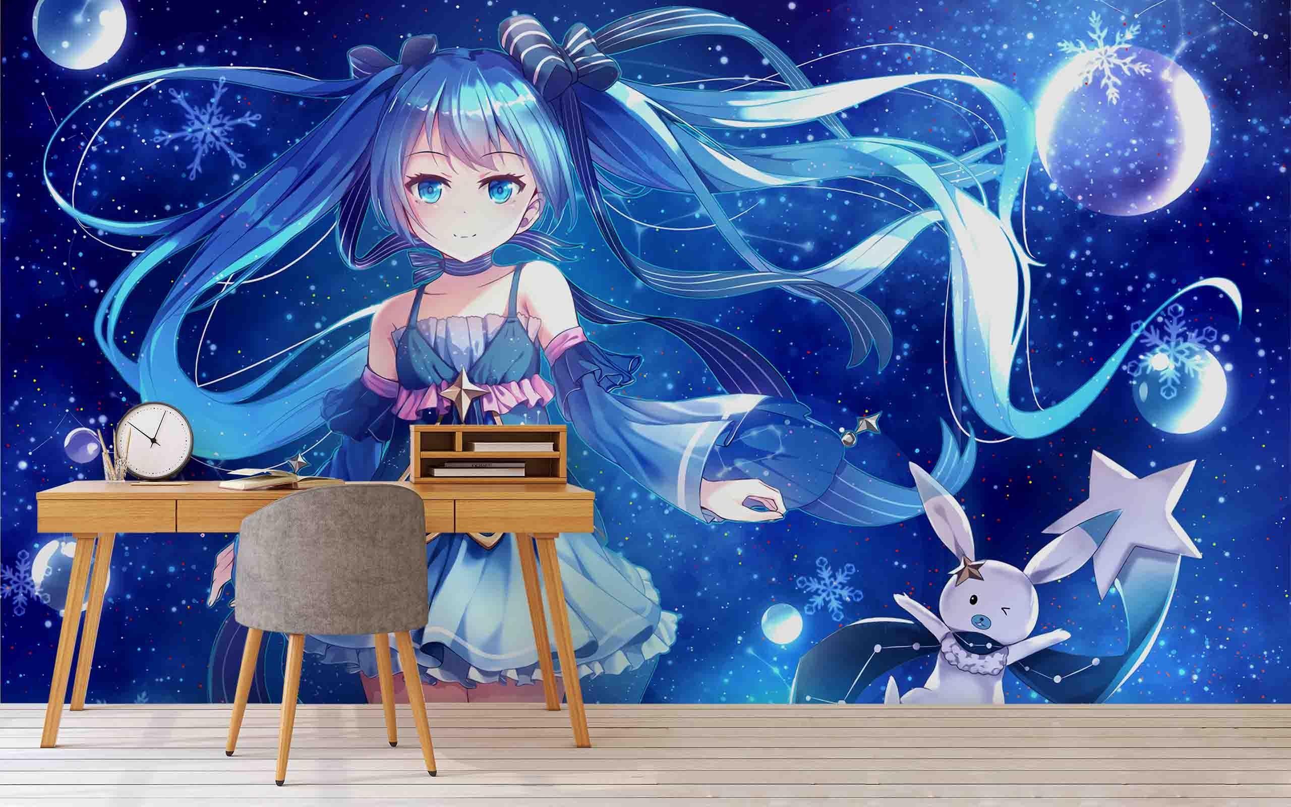 3D Rabbit Moon Anime Girl rabbit moon anime girl mural wall mural wallpaper for kids room