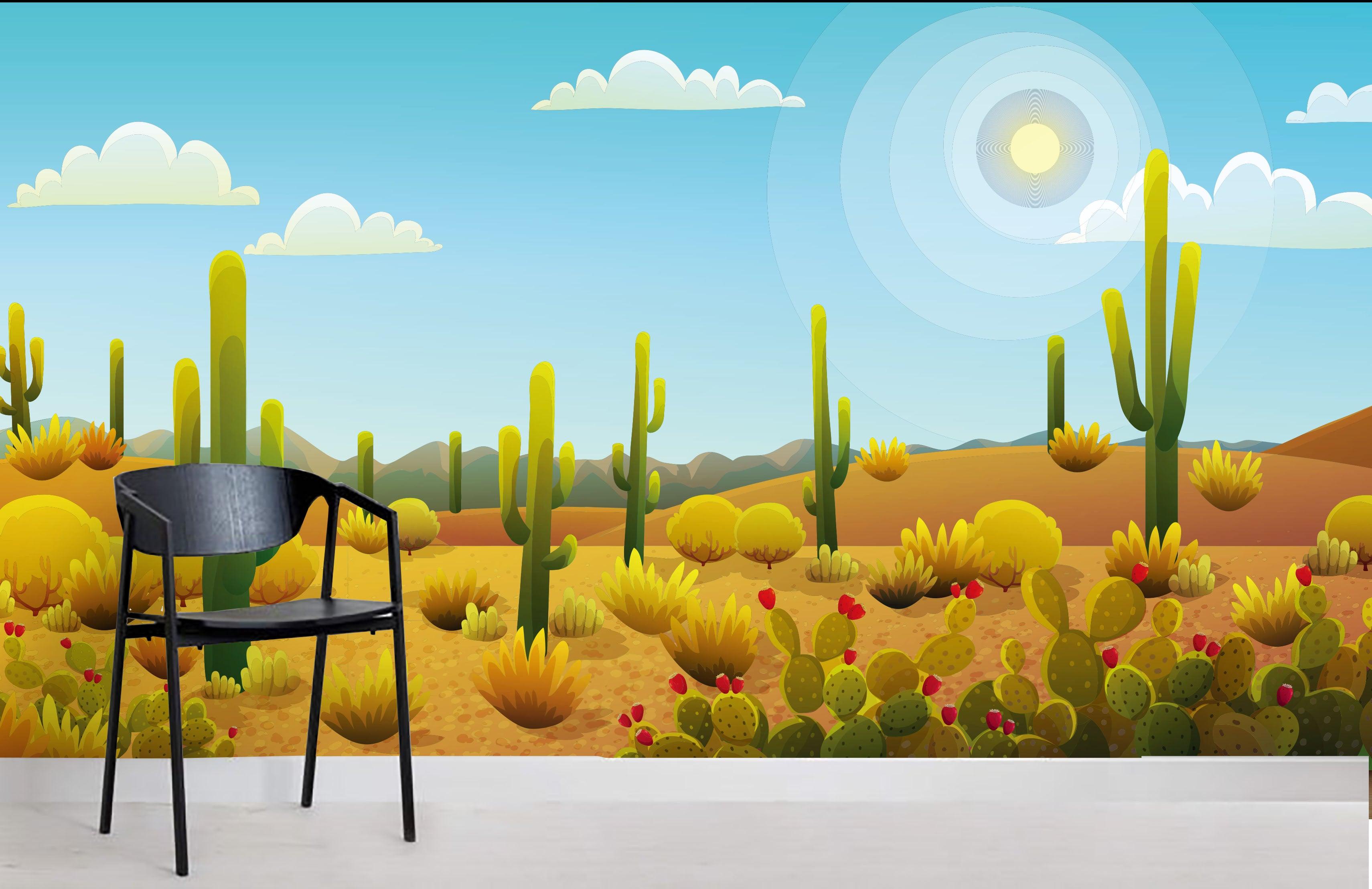 3D Cartoon Desert Cactus Wall Mural Wallpaper 85- Jess Art Decoration
