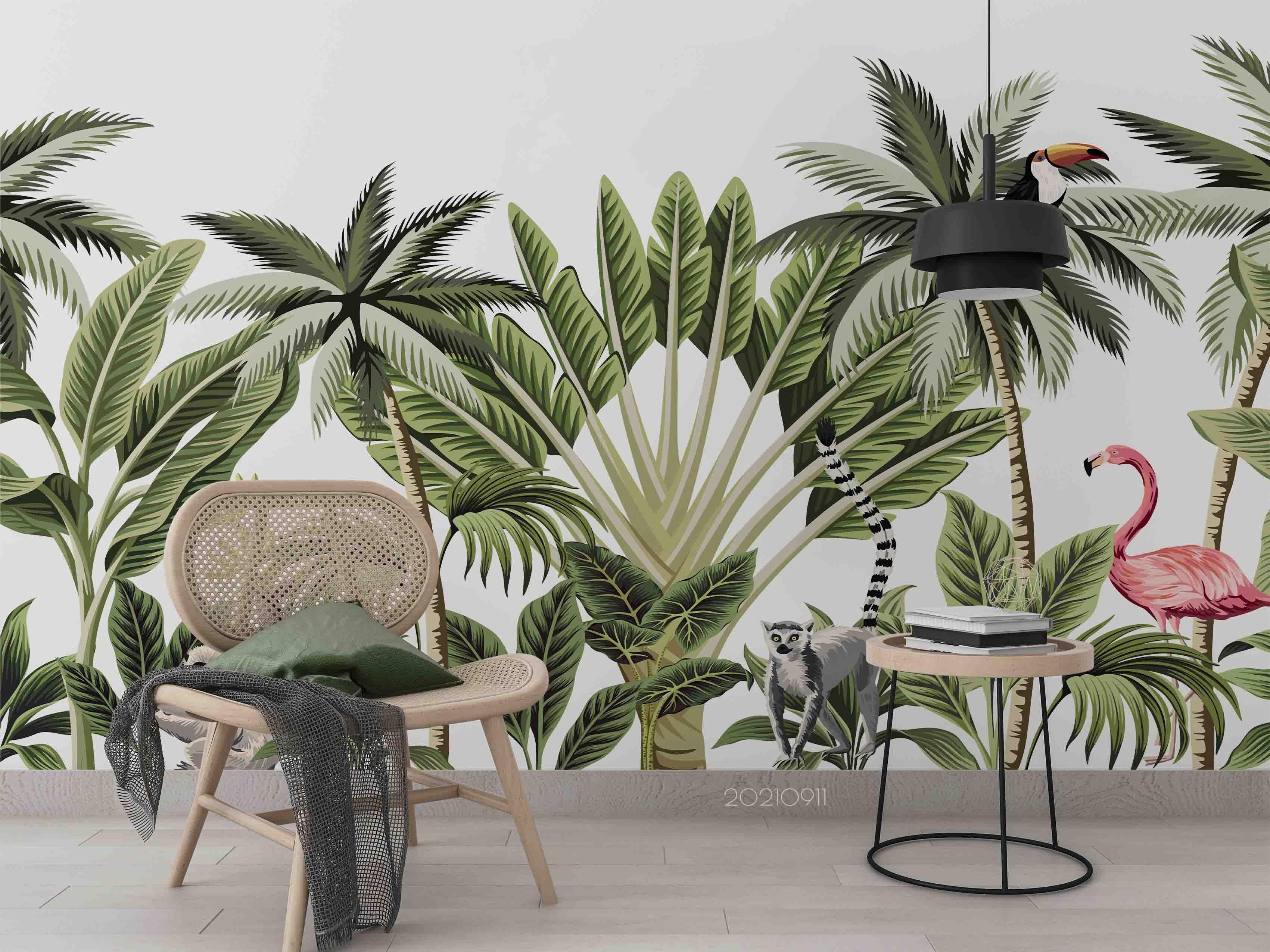 3D Tropical Jungle Flamingo Wall Mural Wallpaper LQH 798- Jess Art Decoration