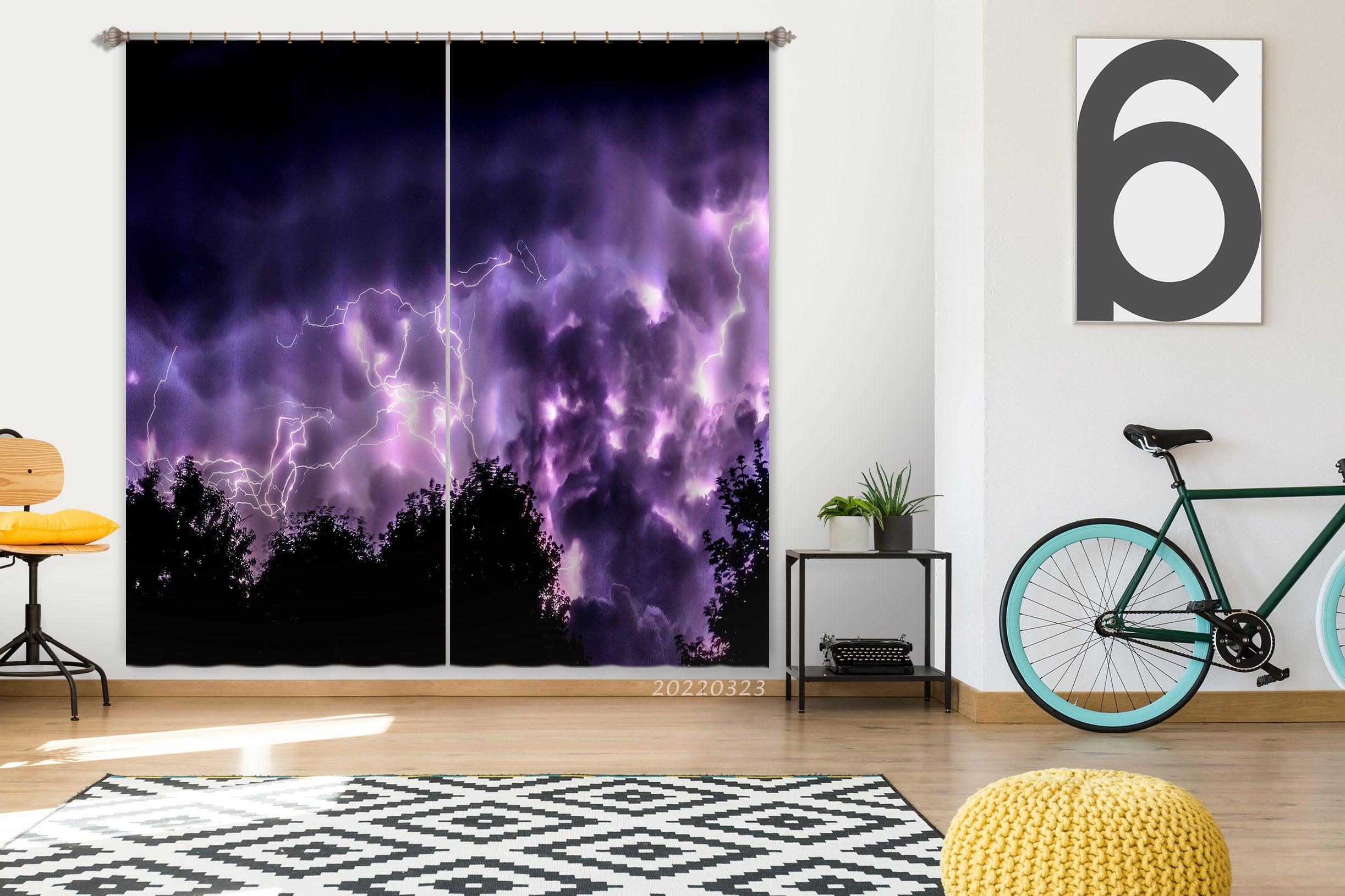 3D Wood Sky Dark Cloud Lightning Curtains and Drapes GD 2665- Jess Art Decoration