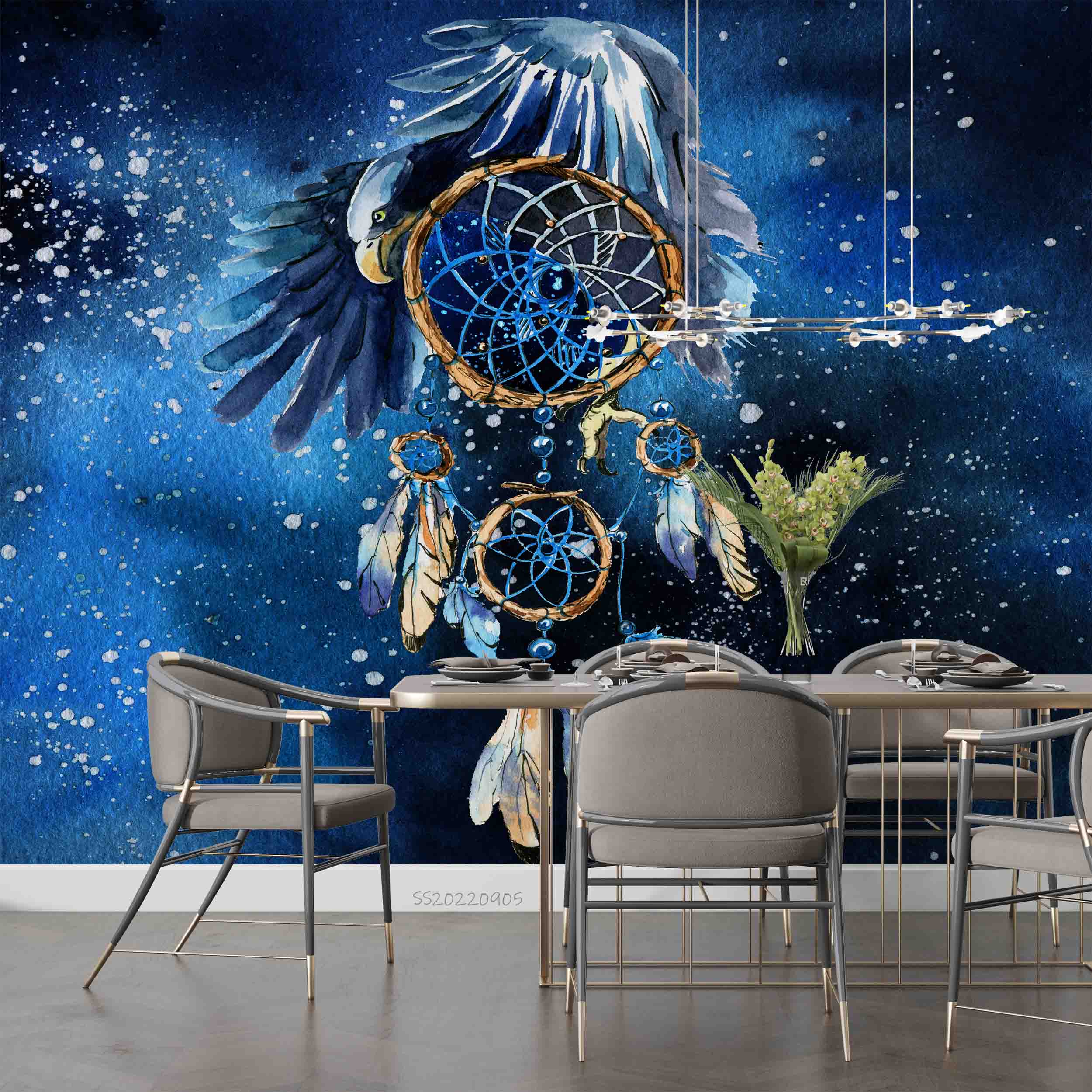 3D Watercolor Dreamcatcher Eagle Blue Wall Mural Wallpaper GD 2578- Jess Art Decoration