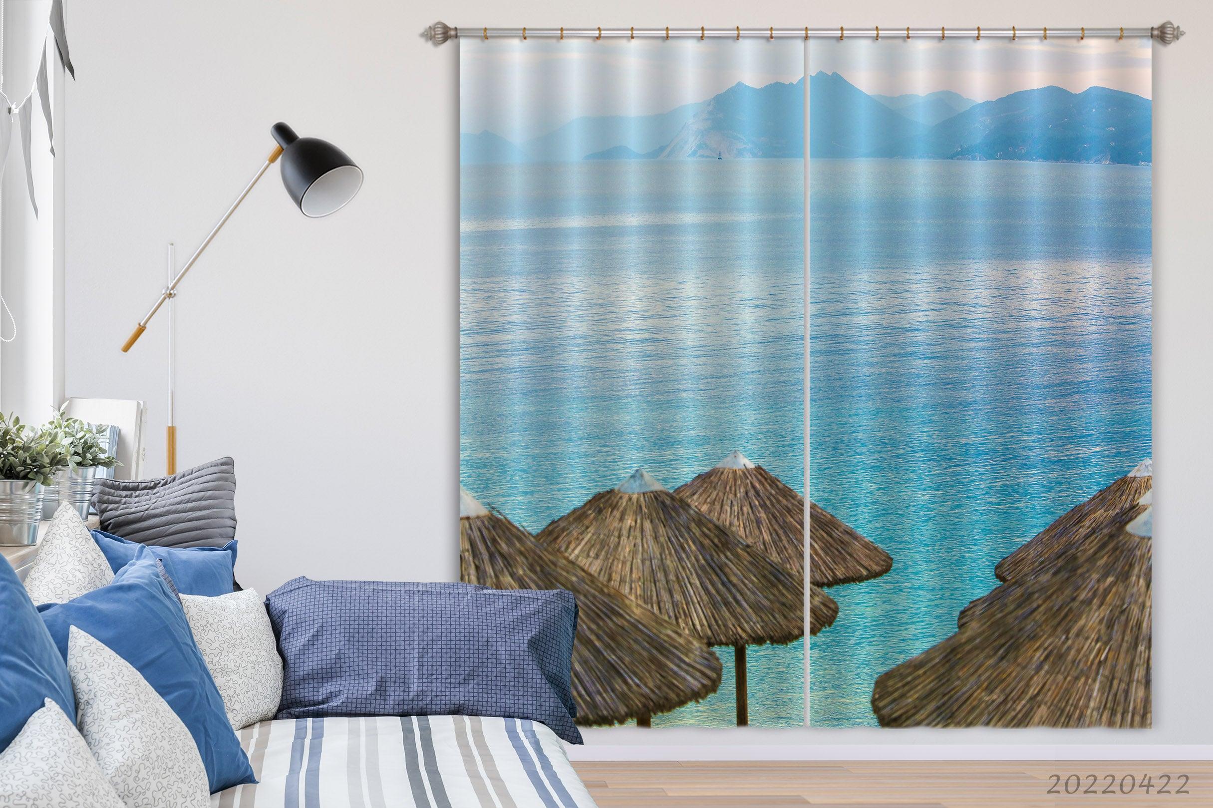 3D Landscape Ocean Mountain Thatched Gazebo Curtains and Drapes GD 4208- Jess Art Decoration