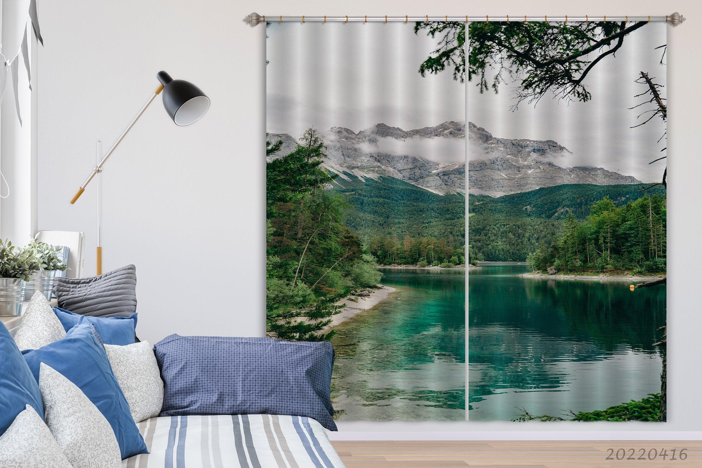 3D Landscape Mountain Forest Green Trees River Curtains and Drapes GD 4506- Jess Art Decoration