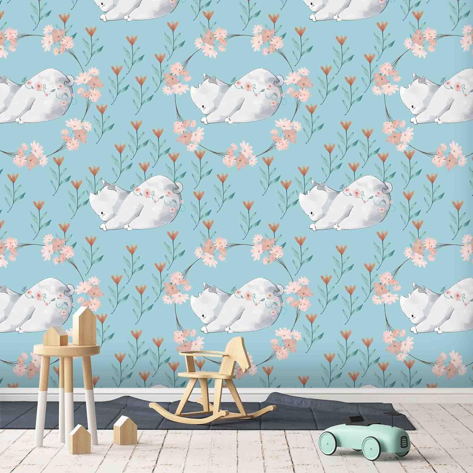 3D White Cat Flower Pattern Wall Mural Wallpaper A92 LQH- Jess Art Decoration