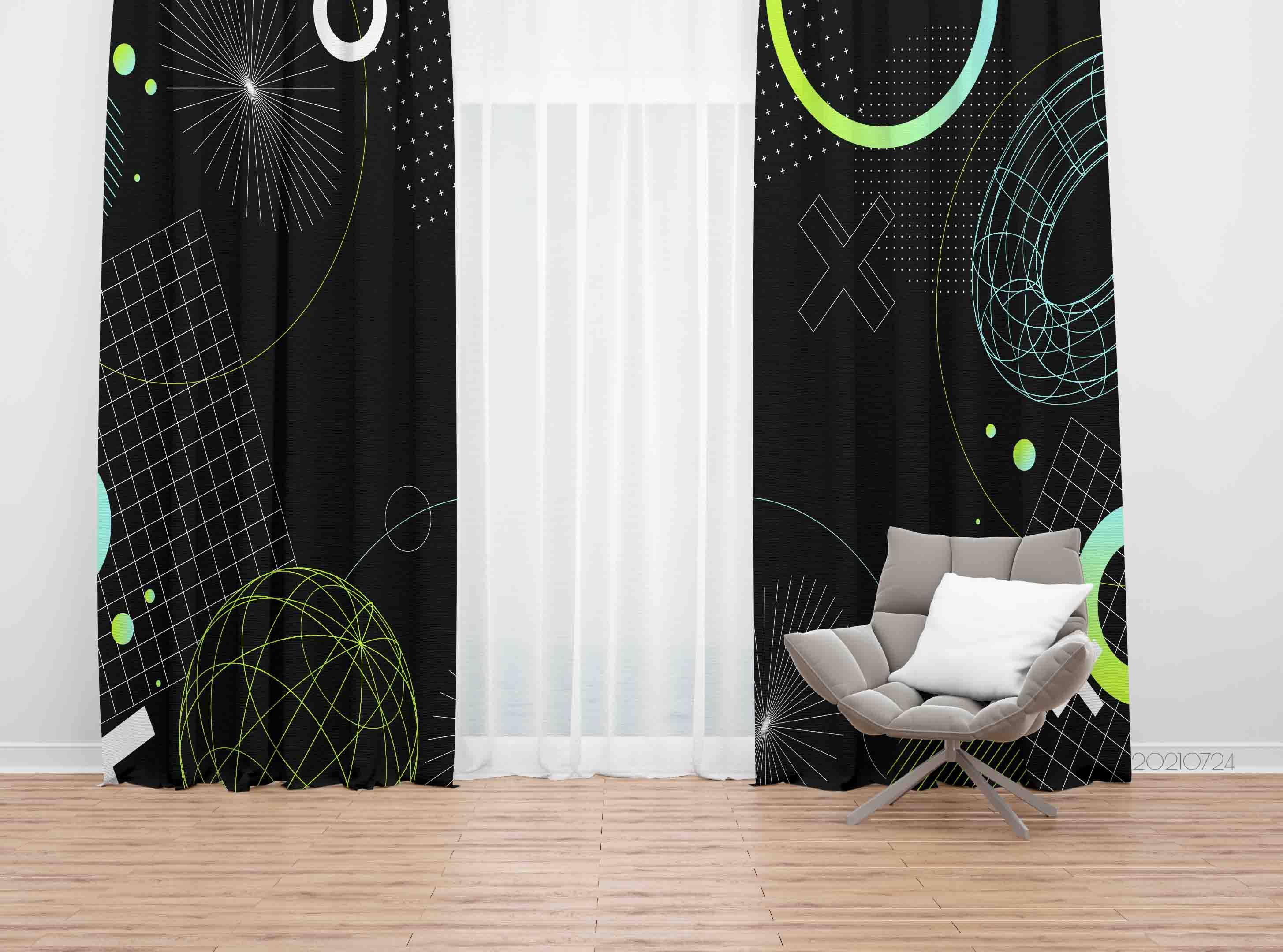 3D Abstract Black Geometry Curtains and Drapes LQH 52- Jess Art Decoration