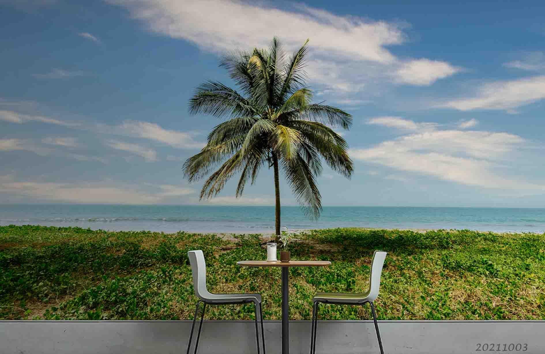 3D Sky Meadow Coconut Tree Landscape Wall Mural Wallpaper LQH 391- Jess Art Decoration