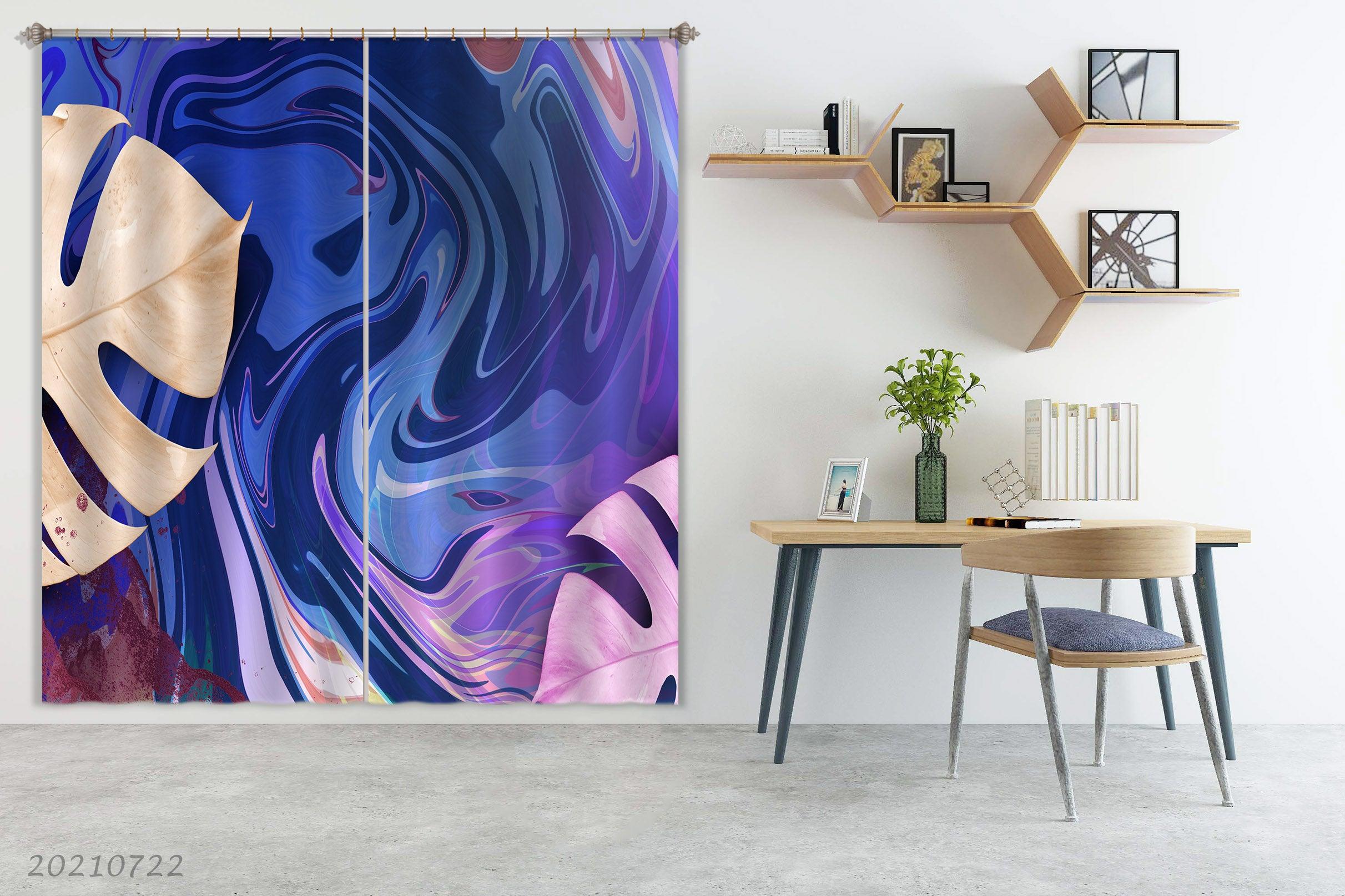 3D Abstract Blue Marble Texture Curtains and Drapes LQH 201- Jess Art Decoration