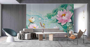 3D New Chinese Style Pink Lotus Leaf Pearl Gold Carp Wall Mural Wallpaper GD 2820- Jess Art Decoration